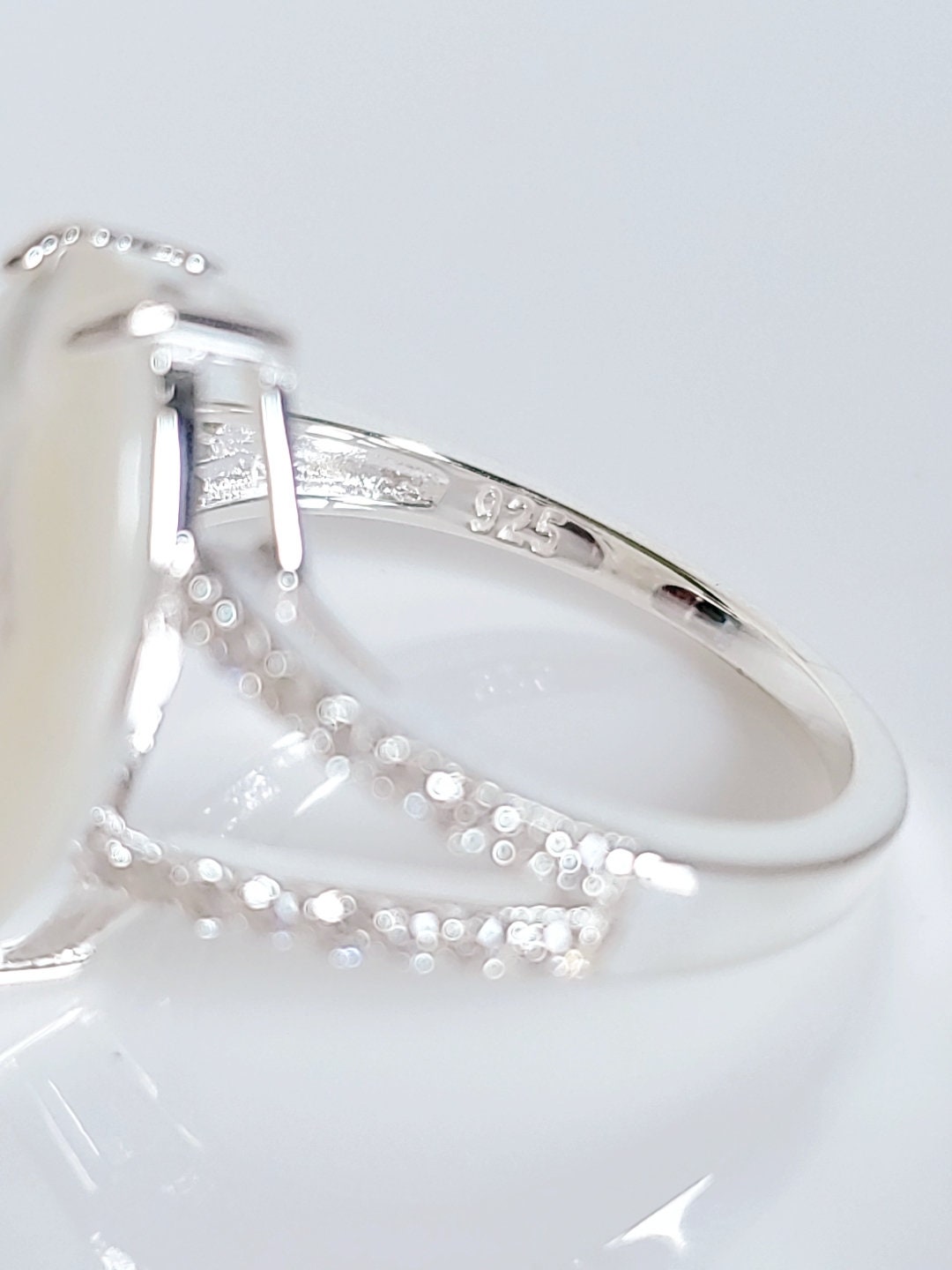 Sterling Silver Marquise Mother of Pearl Ring, Women Statement Ring, Large Marquise, Engagement Promise Ring, Wedding Ring, 925 Stamped