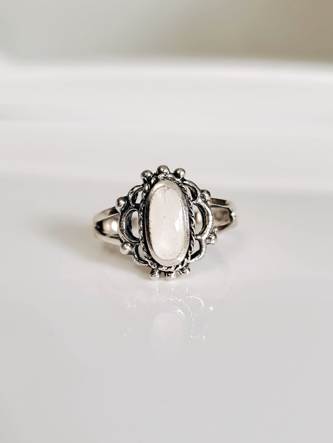 Sterling Silver Mother of Pearl Ring, Women's Ring, Minimalist Ring, Genuine Stone, 925 Stamped, Anniversary Gift, Gift for Women