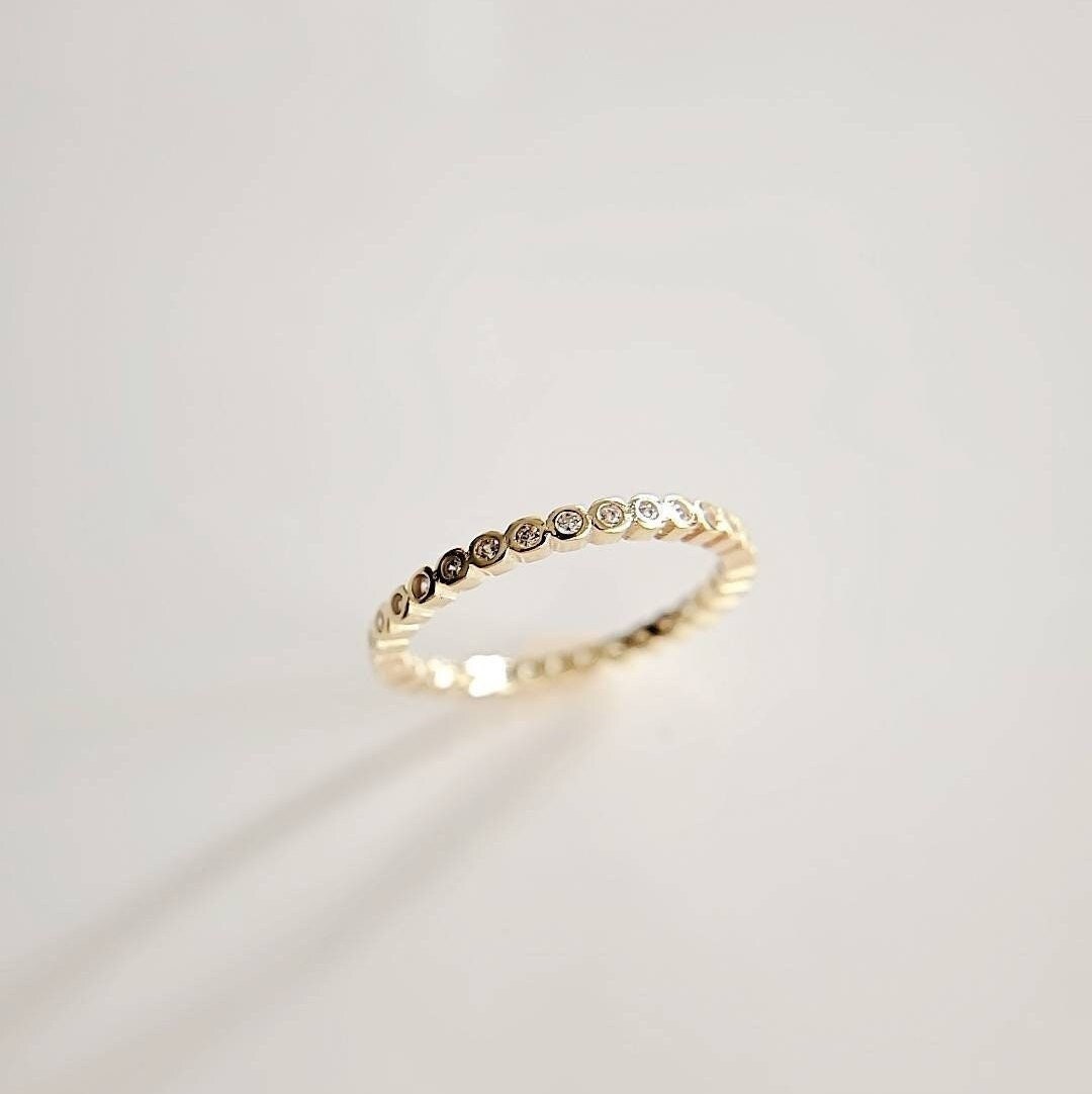 Sterling Silver with Gold Plated Eternity Ring, Dainty Gold Ring, Promise Ring, Anniversary Ring, Stack Ring, Gold Band, 925 Ring