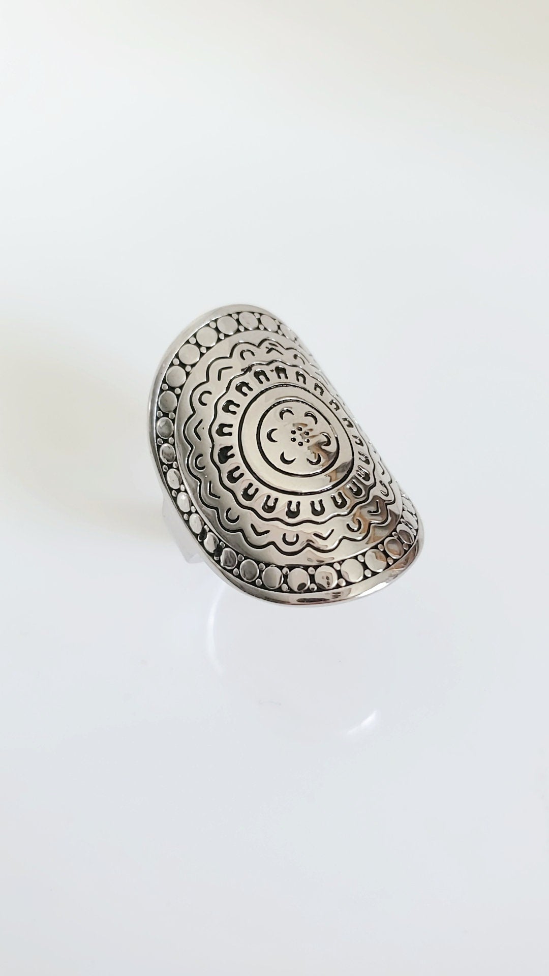 Large Sterling Silver Shield Mandala Ring