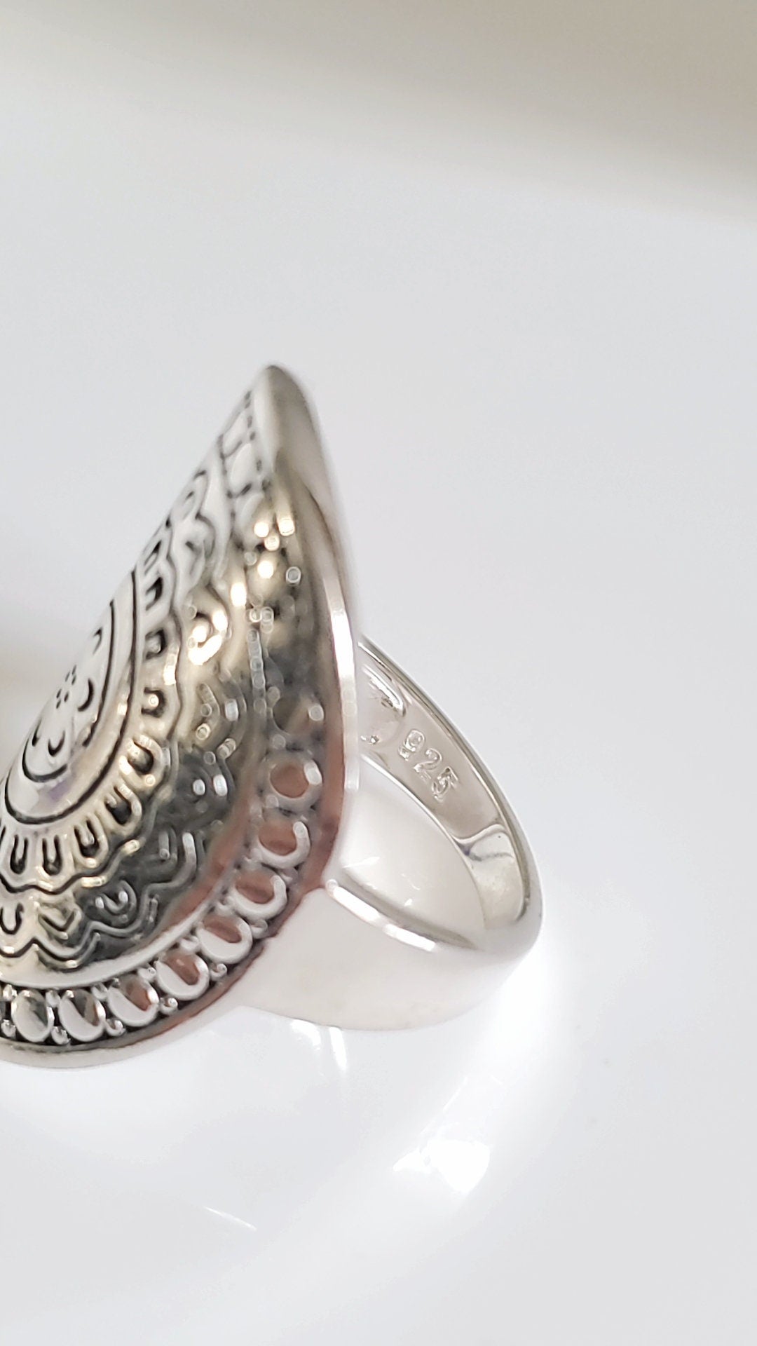 Large Sterling Silver Shield Mandala Ring