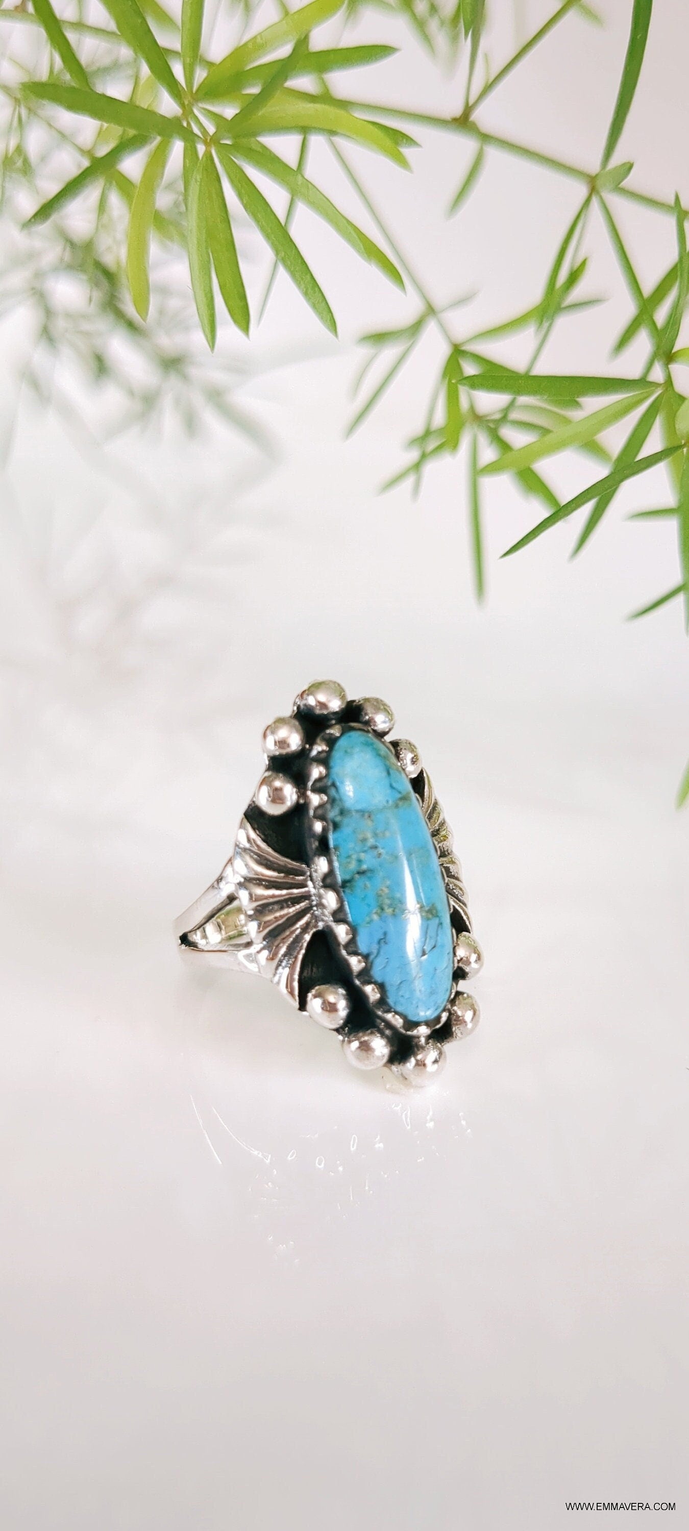Turquoise Sterling Silver Beaded Turquoise Ring