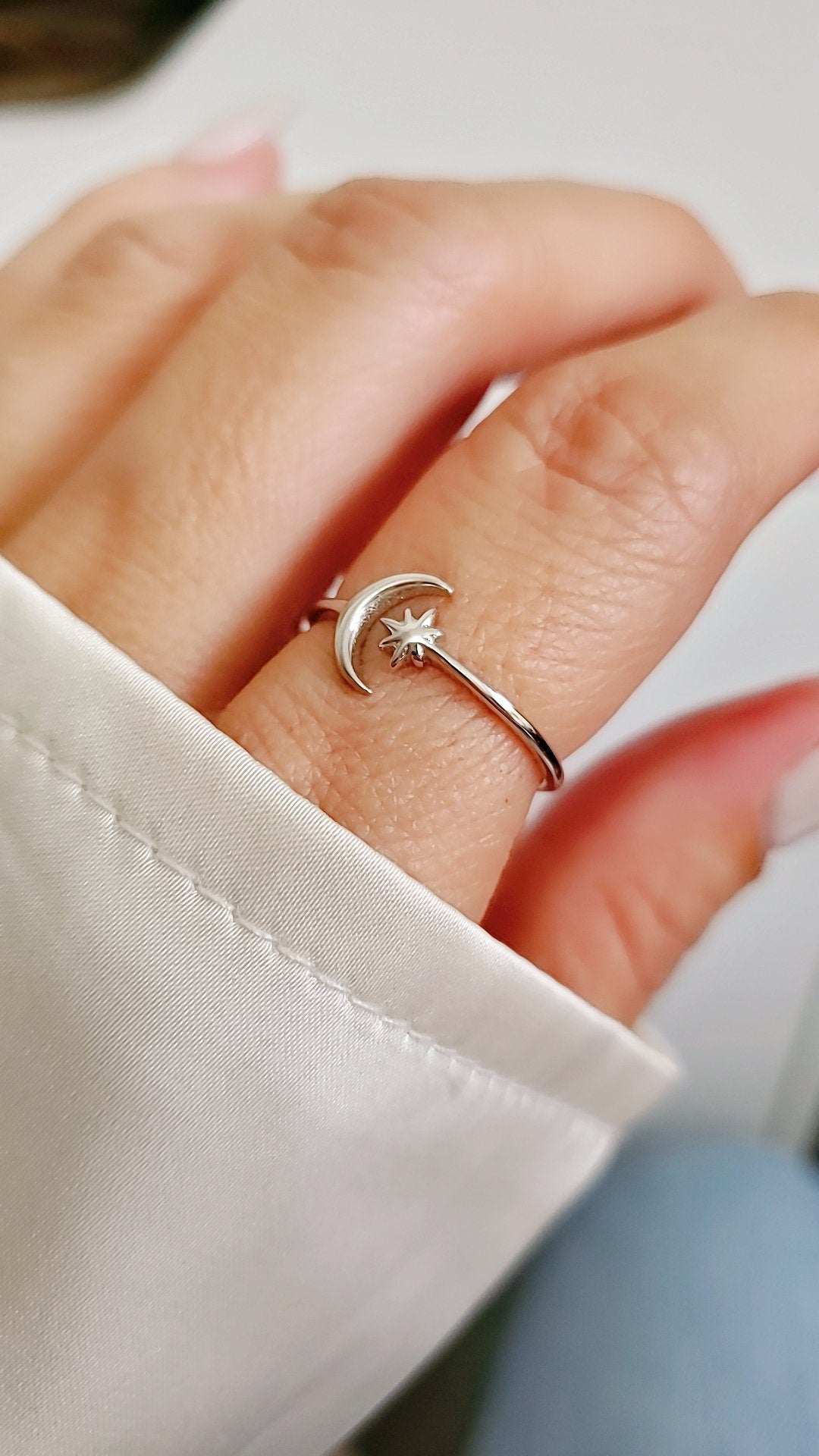 Moon Star Thin Crescent Moon Ring