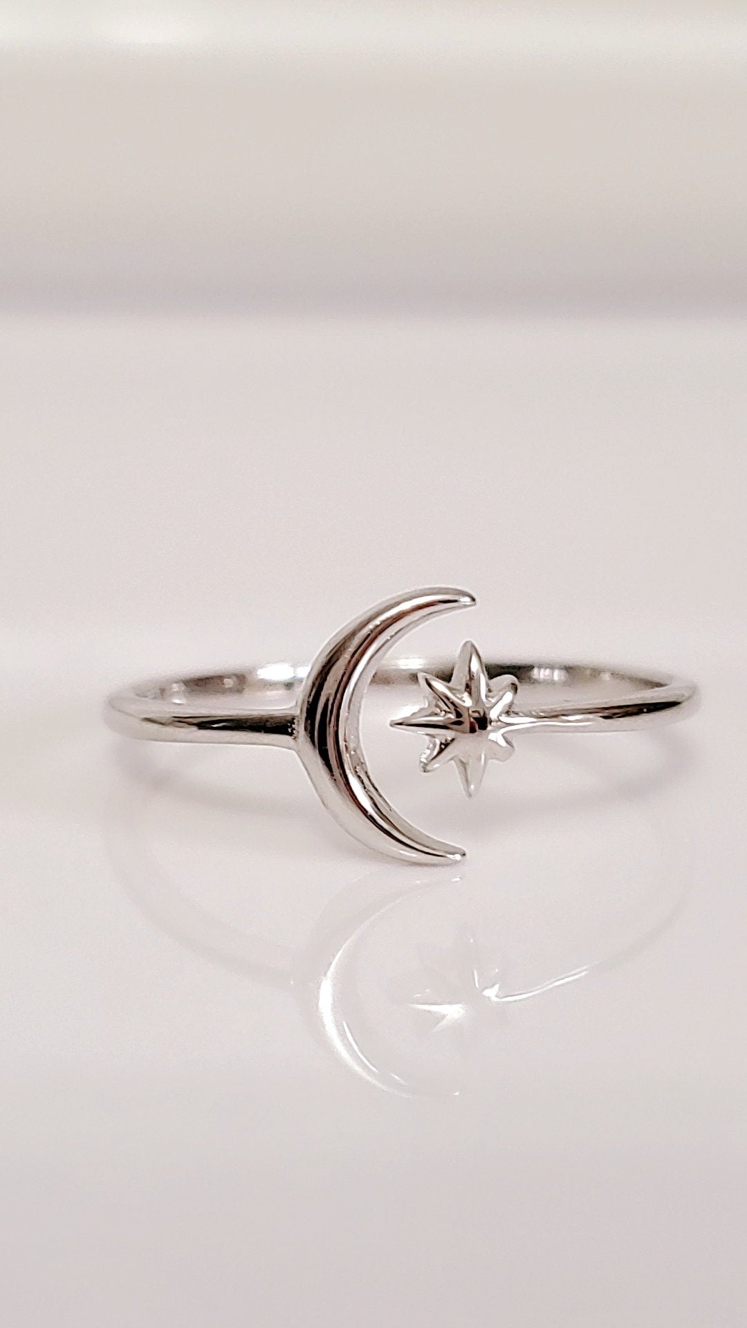 Moon Star Thin Crescent Moon Ring