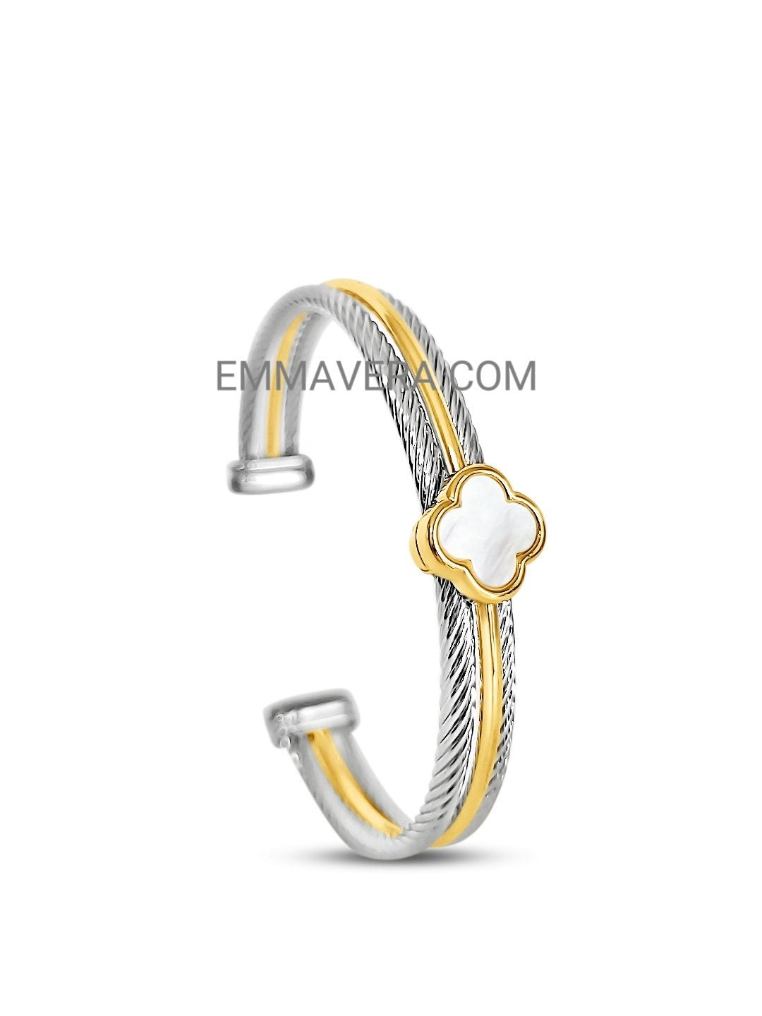 Mother of Pearl Clover Bangle Bracelet