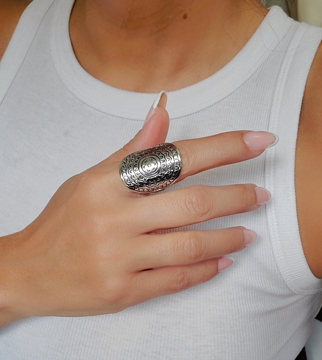 Large Sterling Silver Shield Mandala Ring