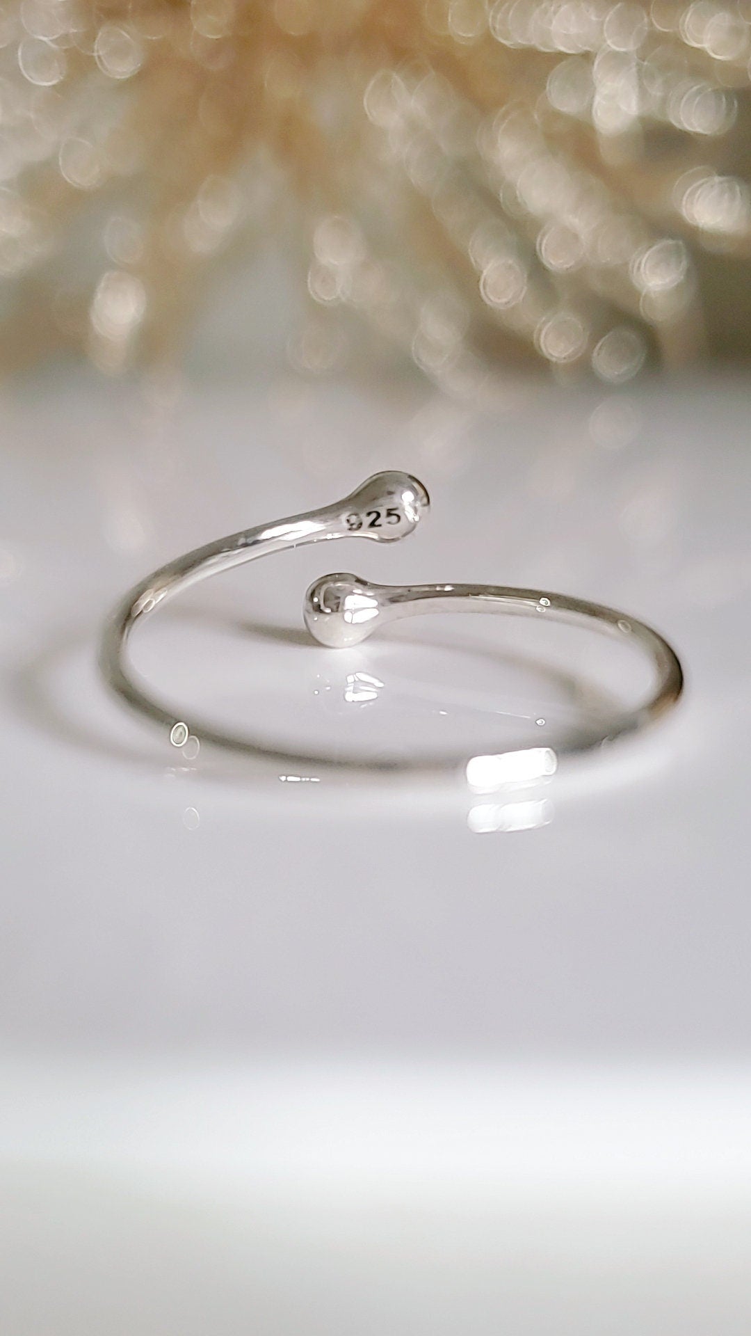 Sterling Silver Dainty Ball Ring, Tiny Wraparound Ring, 925 Minimalist Ring, Women Adjustable Simple Ring, 925 Stamped, Stack Ring
