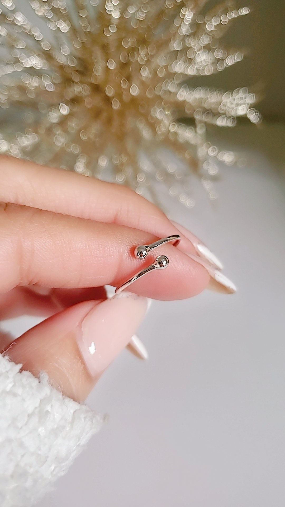 Sterling Silver Dainty Ball Ring, Tiny Wraparound Ring, 925 Minimalist Ring, Women Adjustable Simple Ring, 925 Stamped, Stack Ring