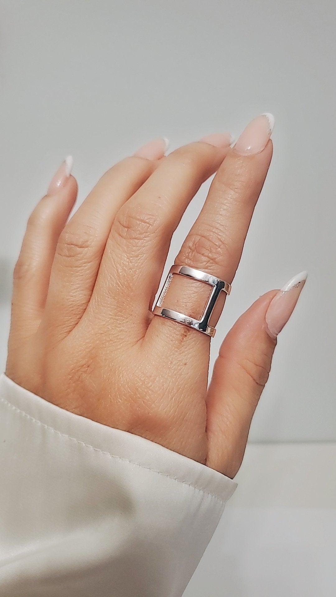 Sterling Silver Cuff Ring, Cage Ring, Geometric Ring, Trendy Jewelry, Adjustable, 925 Stamped,
