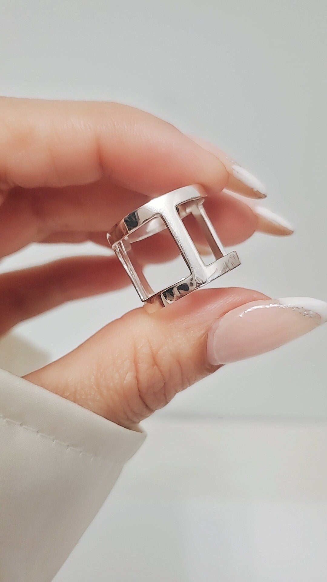 Sterling Silver Cuff Ring, Cage Ring, Geometric Ring, Trendy Jewelry, Adjustable, 925 Stamped,