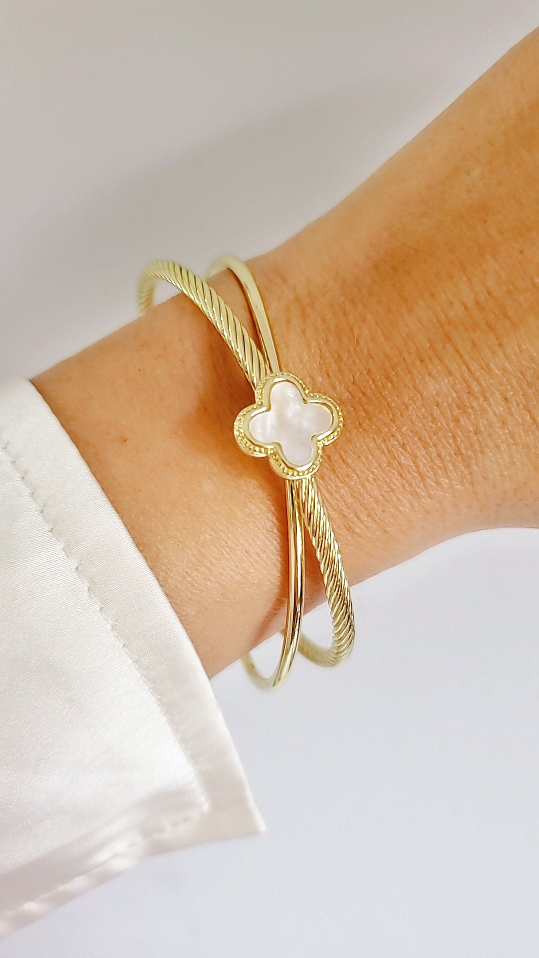 Mother of Pearl Bangle Bracelet Gold Bangle