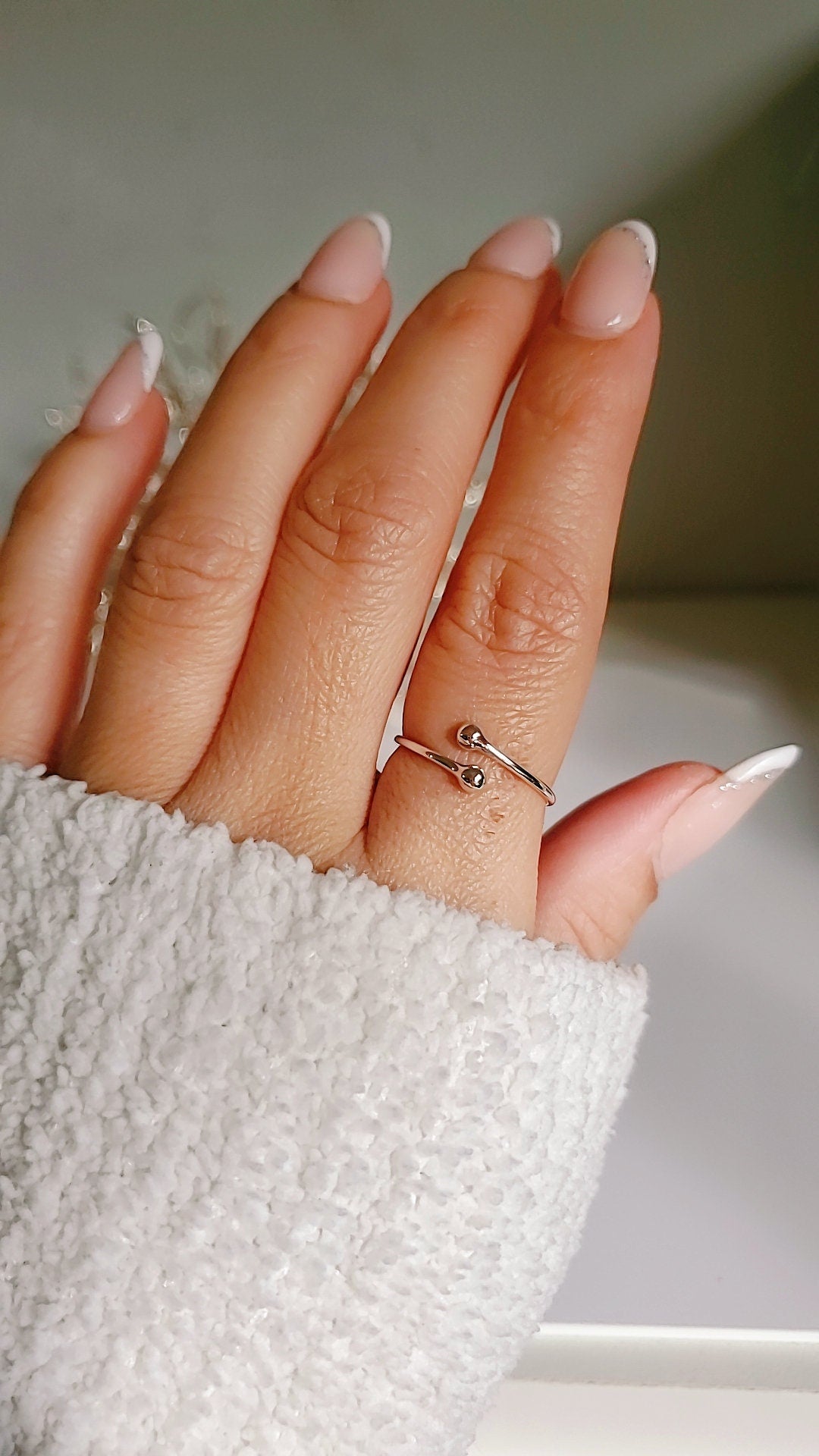 Sterling Silver Dainty Ball Ring, Tiny Wraparound Ring, 925 Minimalist Ring, Women Adjustable Simple Ring, 925 Stamped, Stack Ring