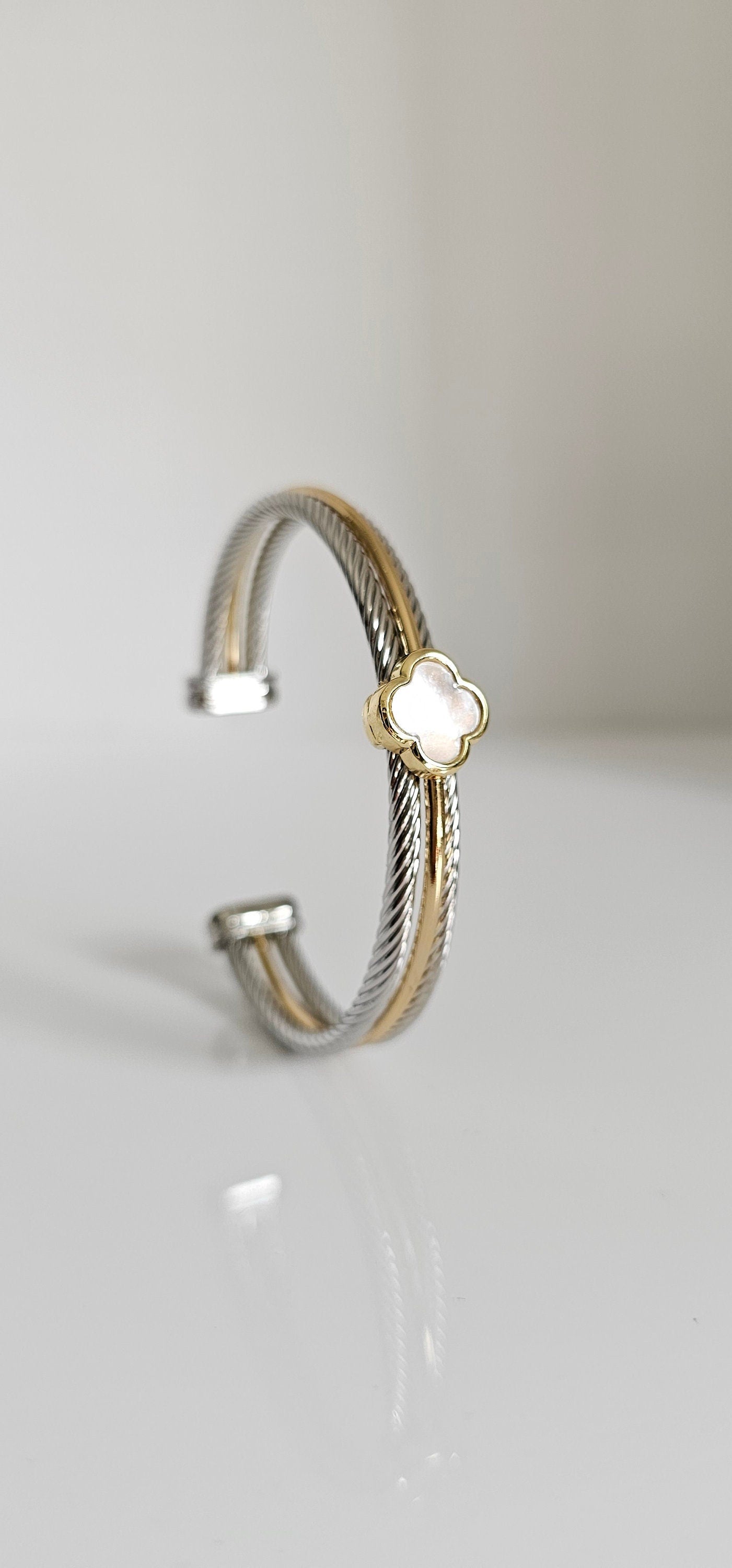 Mother of Pearl Clover Bangle Bracelet