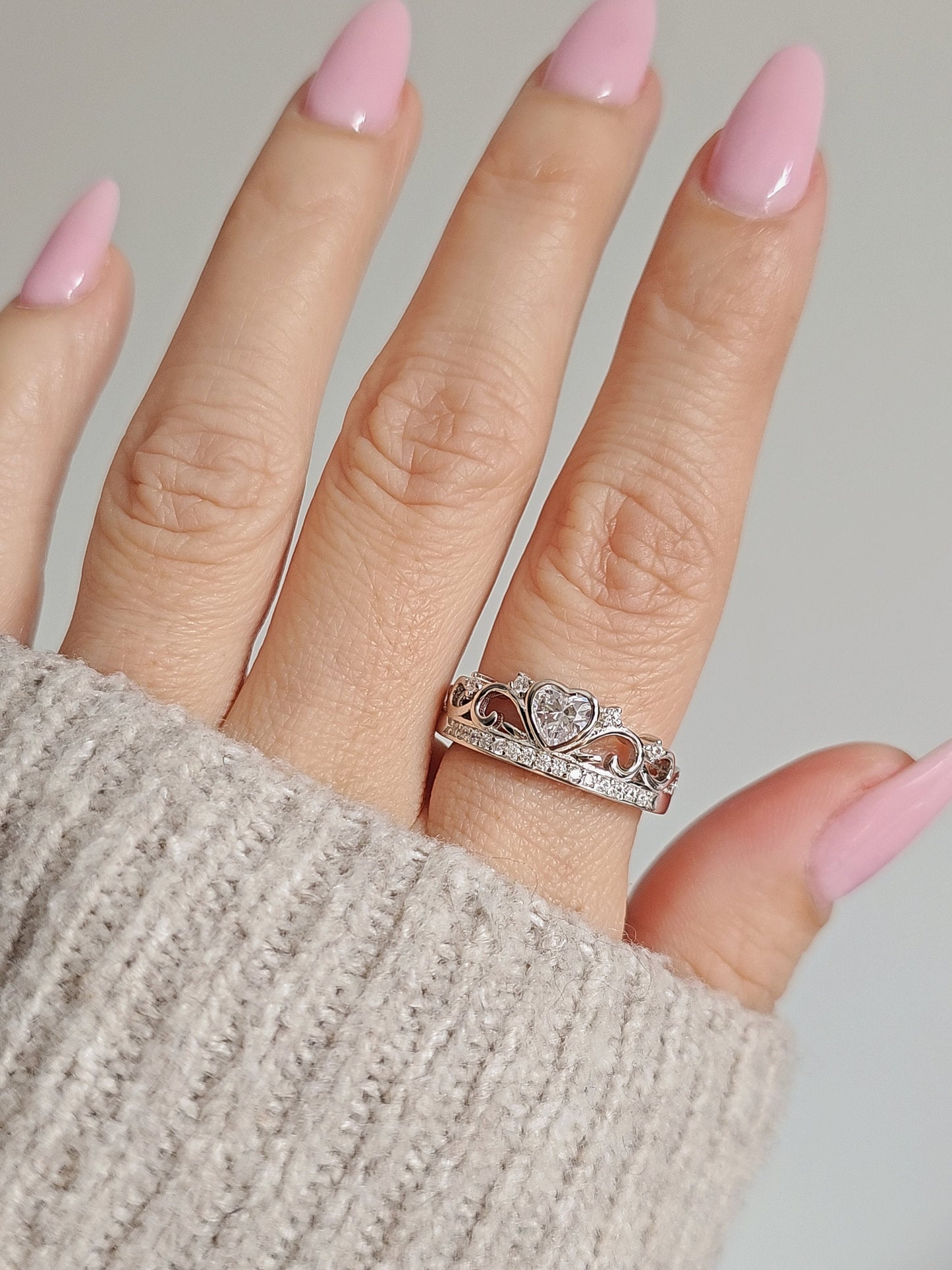 Sterling Silver Crown Heart Ring, Women's Ring, 925 Stamped, Anniversary Gift, non tarnish, Size 4-13