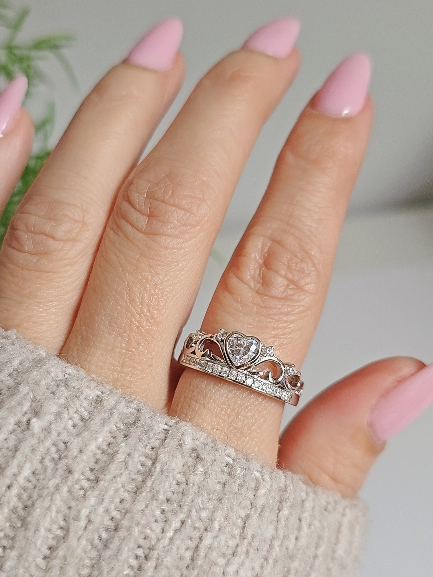 Sterling Silver Crown Heart Ring, Women's Ring, 925 Stamped