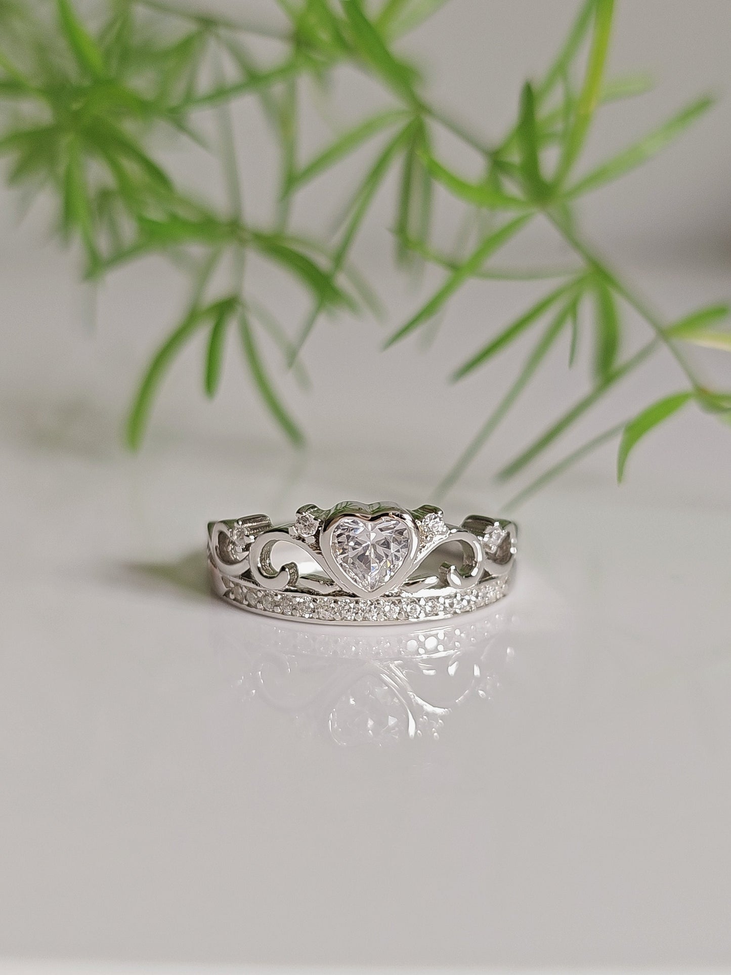 Sterling Silver Crown Heart Ring, Women's Ring, 925 Stamped, Anniversary Gift, non tarnish, Size 4-13