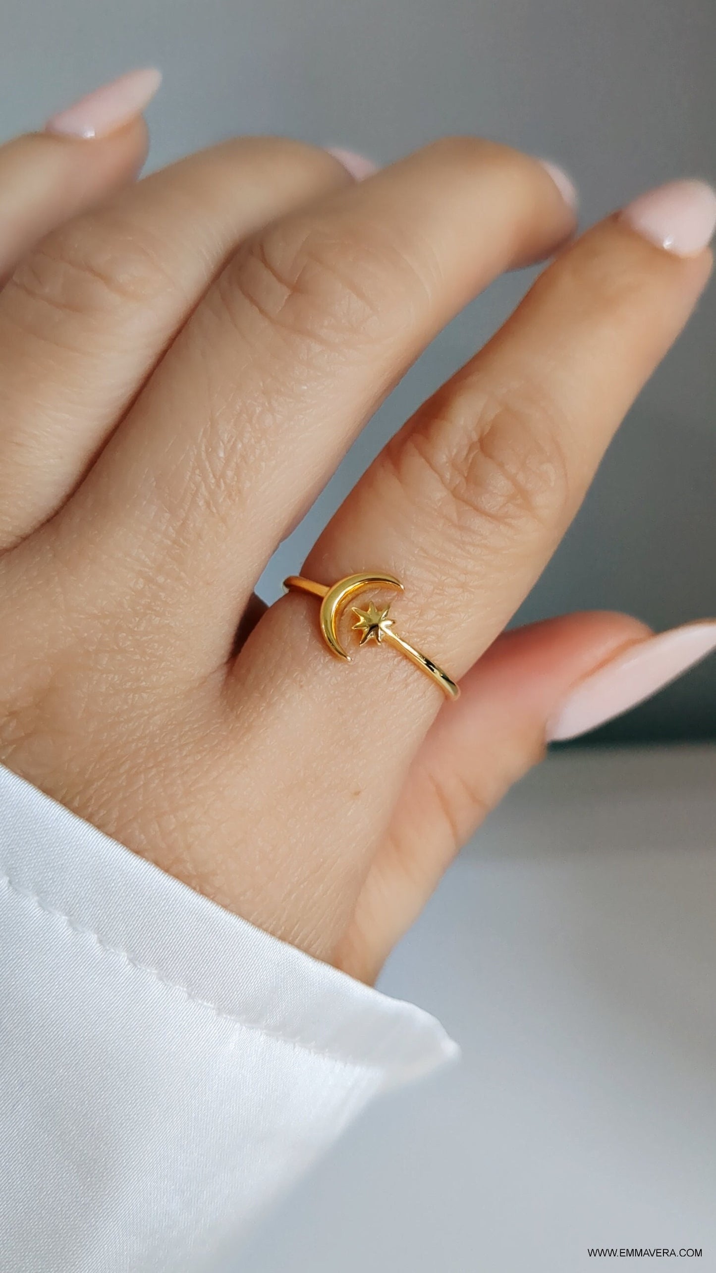 Dainty Gold Moon Star Ring
