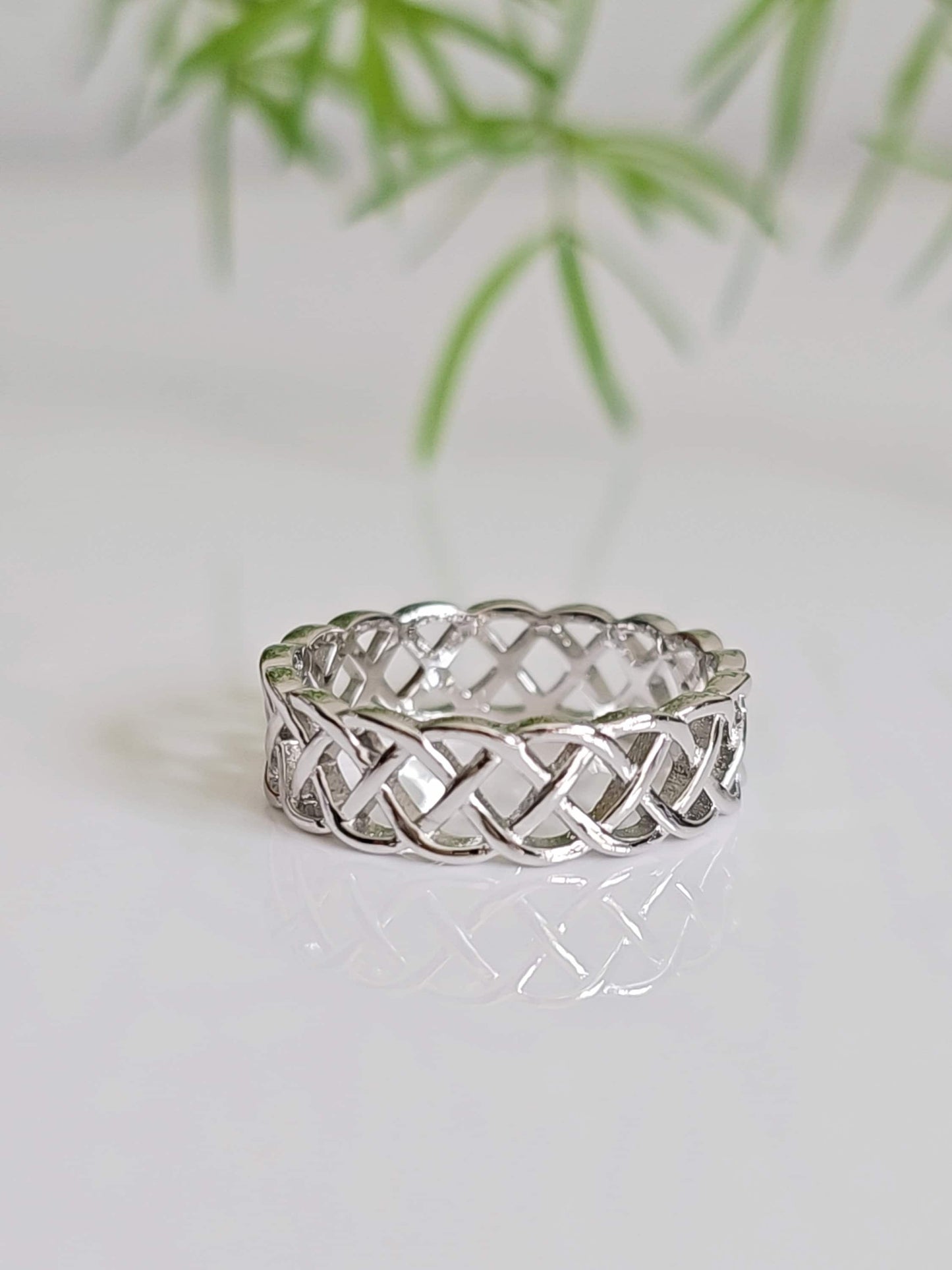 Celtic Eternity Band 925 Sterling Silver 3.2mm Braided Ring Rhodium Plated