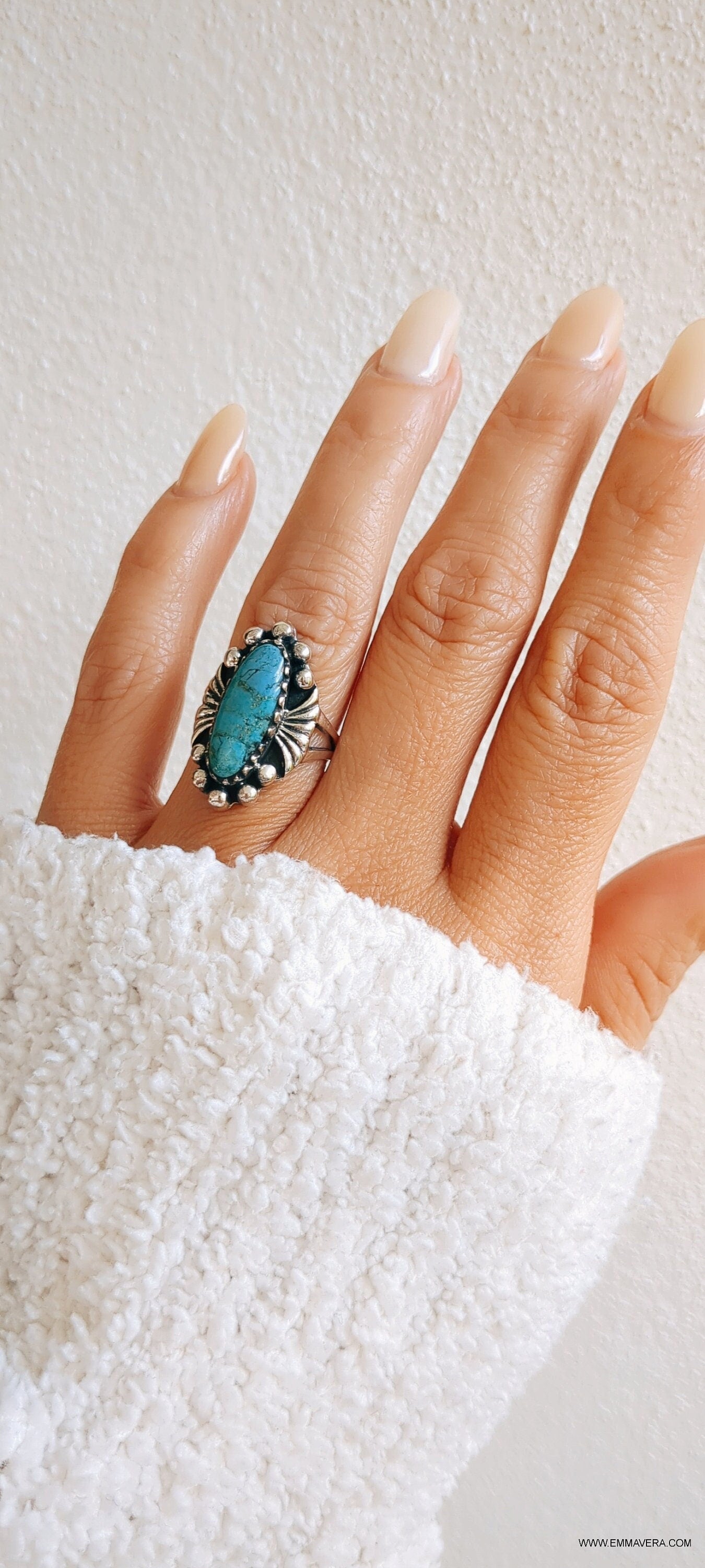 Turquoise Sterling Silver Beaded Turquoise Ring