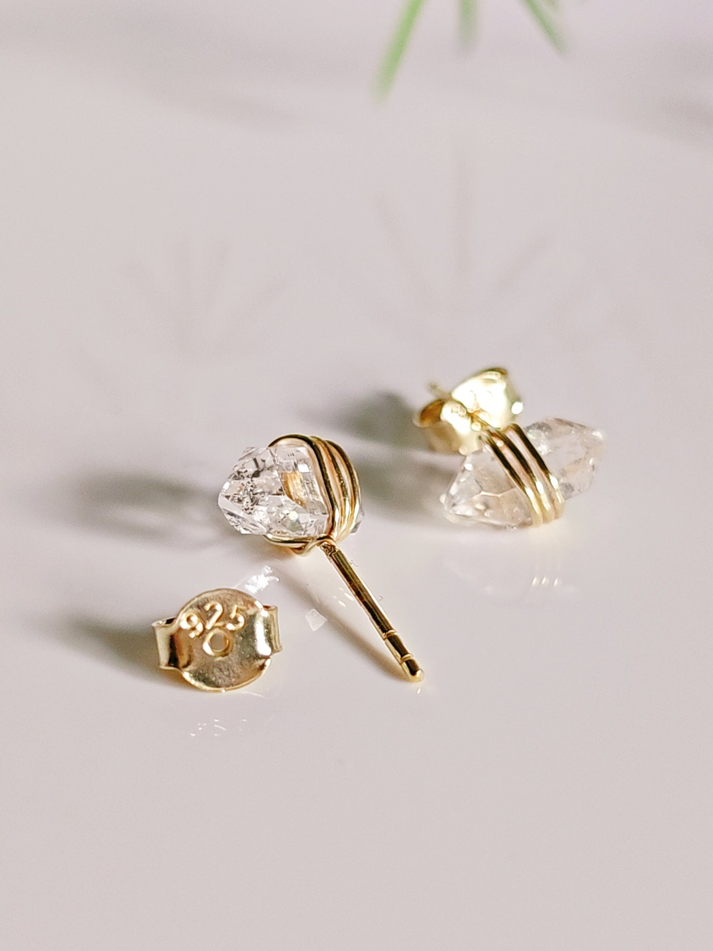 Wrap Herkimer Diamond Earrings, Herkimer Quartz Stud earrings, Crystal earrings, Raw diamond earrings, Anniversary Gift, Gift for Women