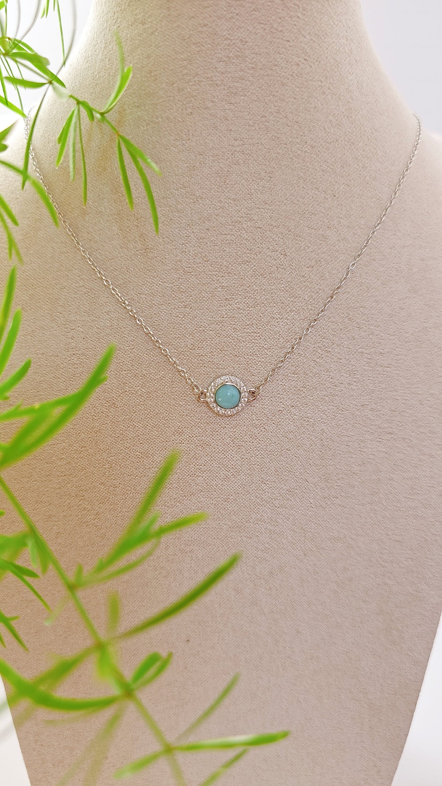 Sterling Silver Dainty Larimar Pendant Necklace