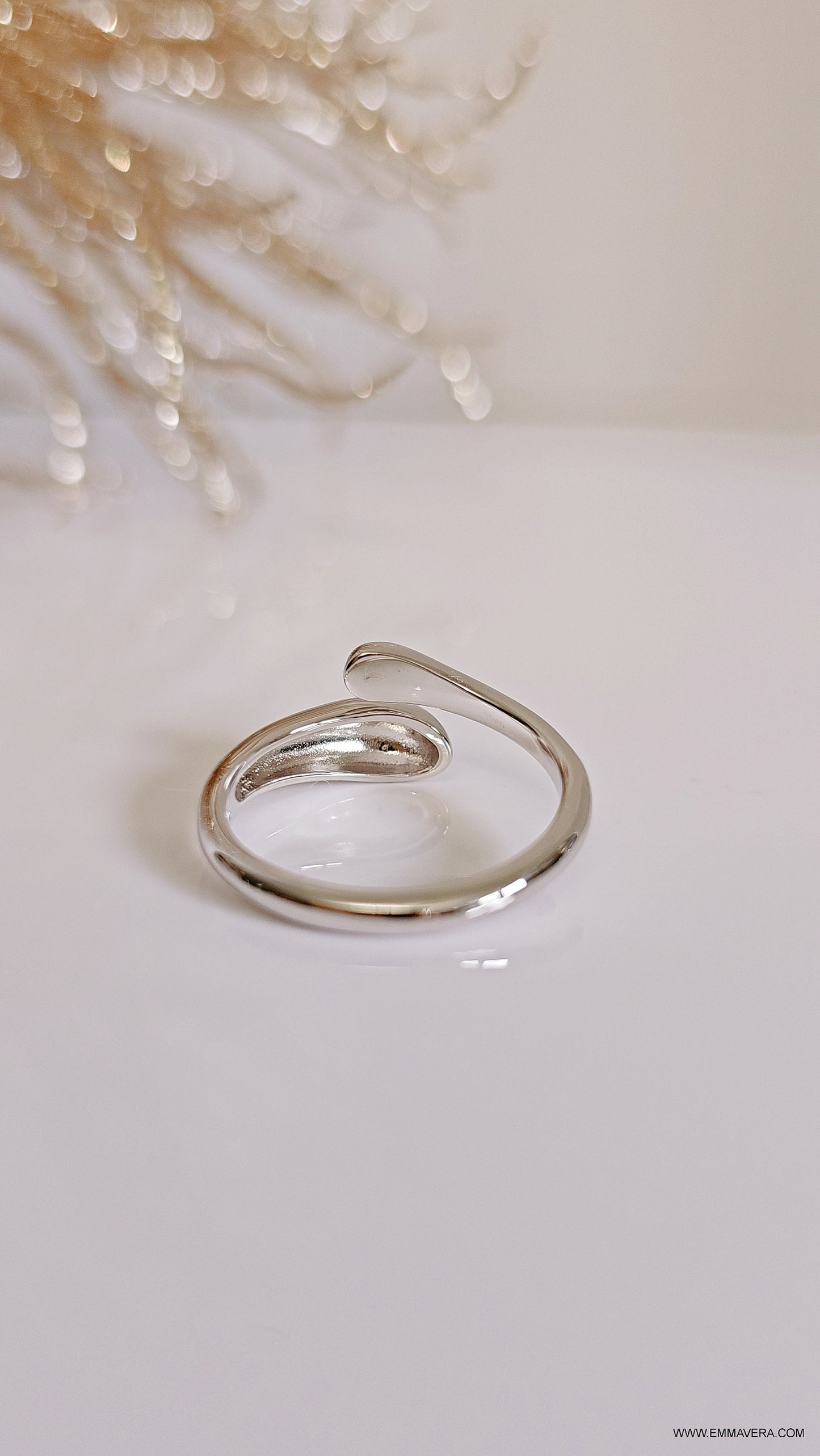 Handcrafted Sterling Silver Abstract Wrap Ring – 925 Silver, Rhodium Plated, High Polish Statement Band, 10.5mm Height