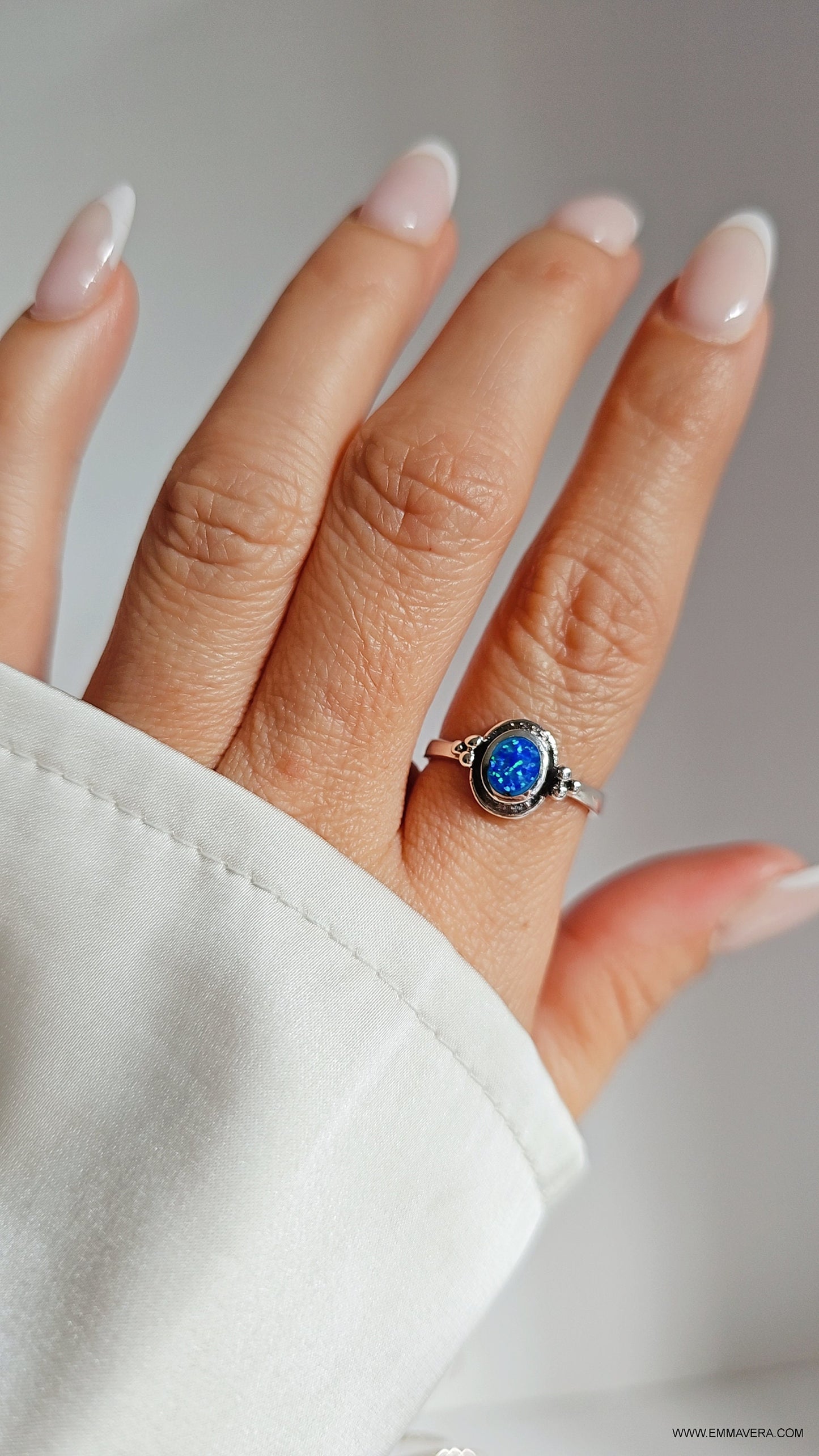 Blue Opal Beaded Lab Opal Ring