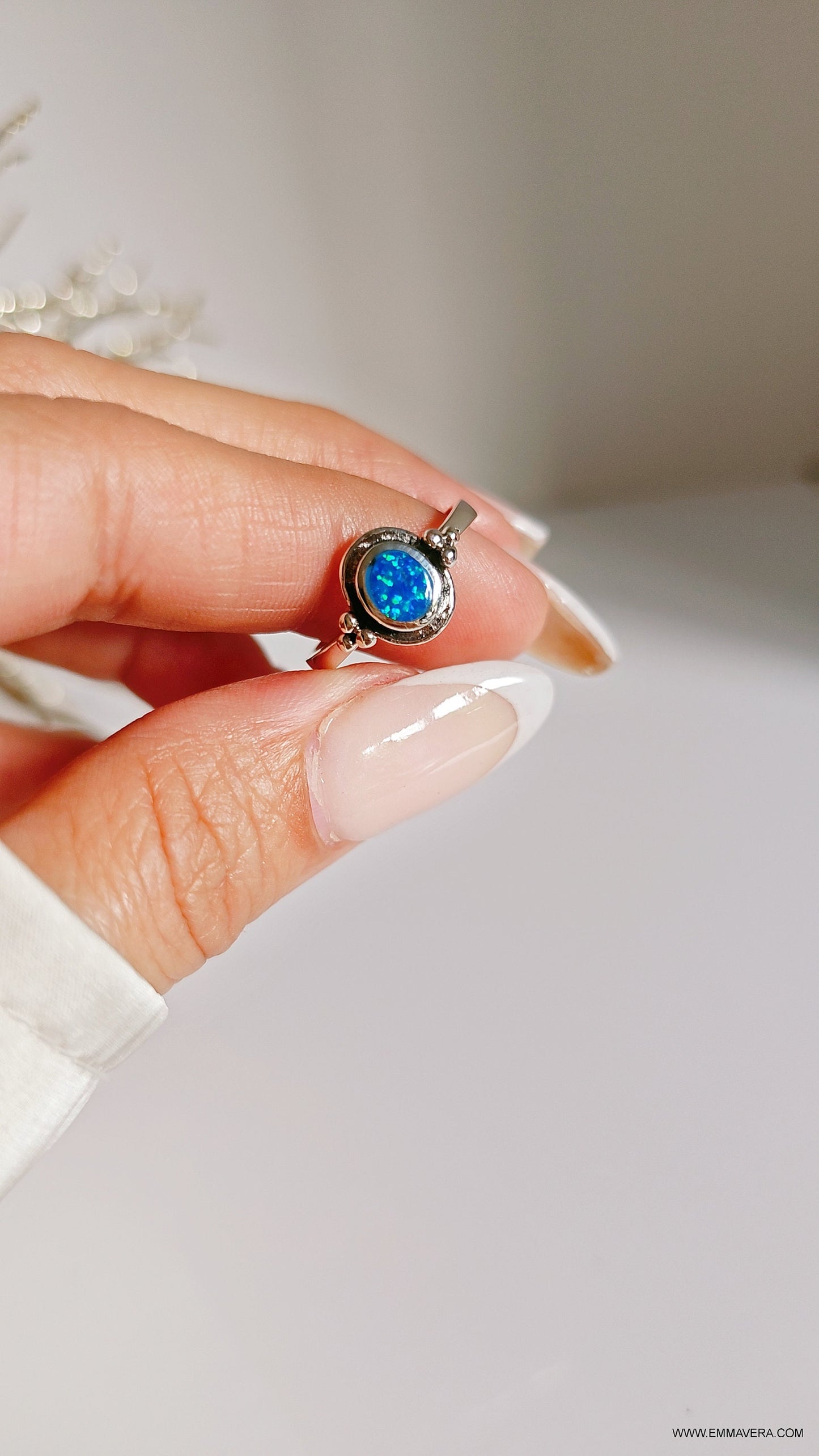 Blue Opal Beaded Lab Opal Ring