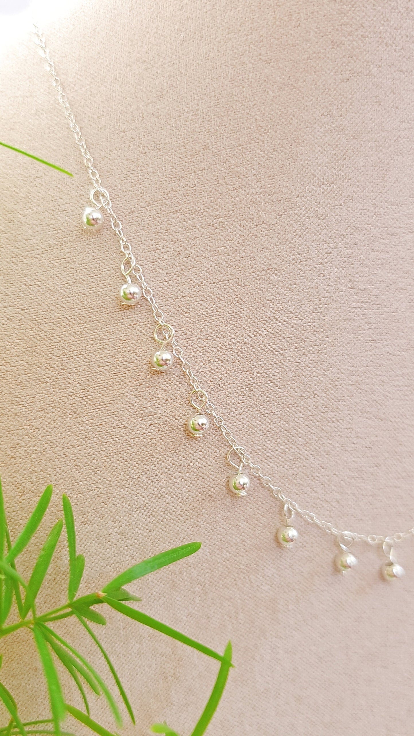 Sterling Silver Choker, Dangling Beads Necklace, Minimalist Layering Chain, Choker Chain, Beaded Chain, Layer Necklace, 925 Silver Choker