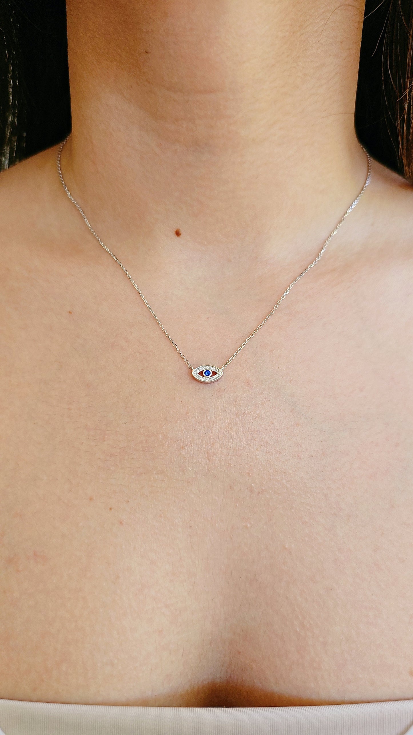 Sterling Silver Eye Necklace, Evil Eye Protection Necklace, Eye Charm, extended chain