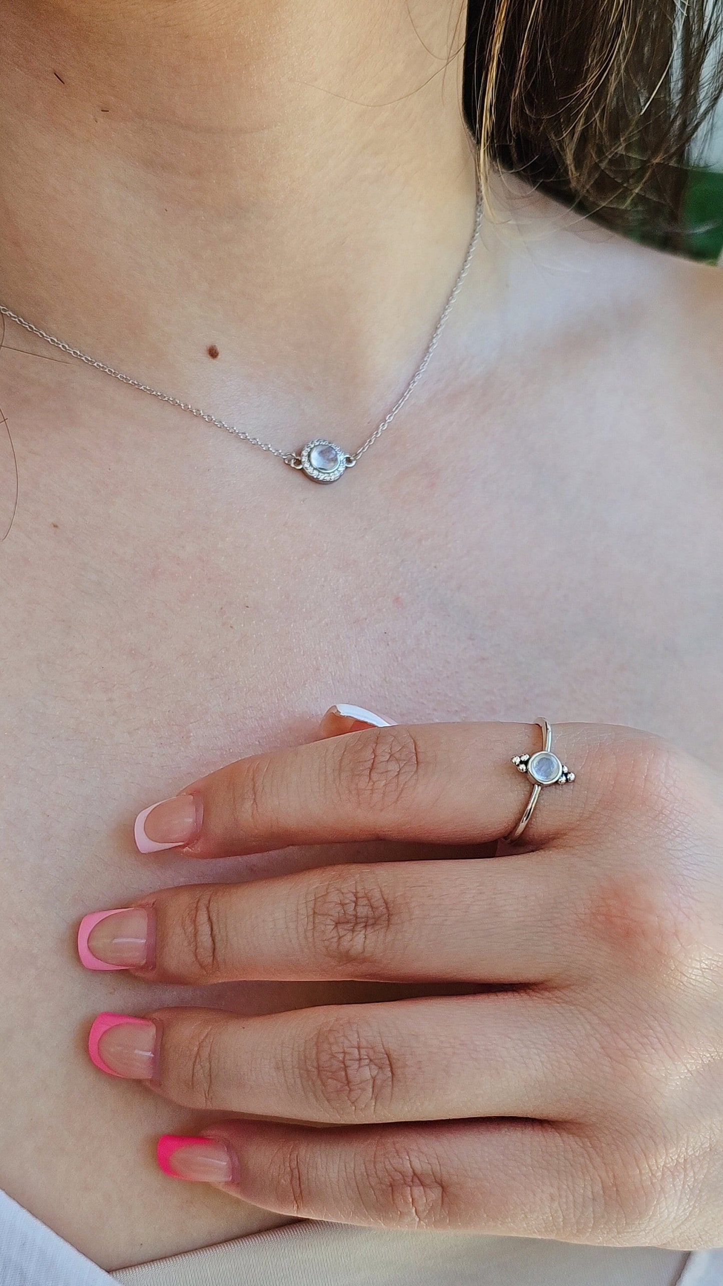 Sterling Silver Dainty Moonstone Pendant Necklace