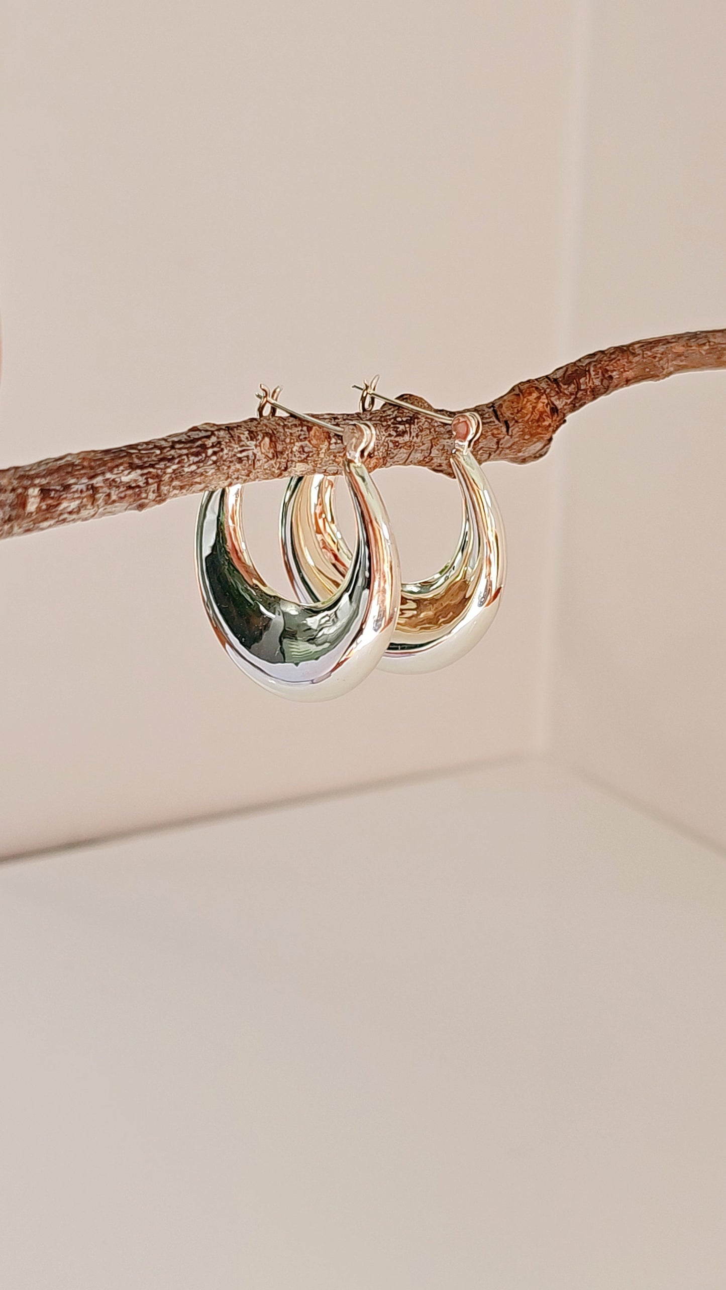 Large Sterling Silver Oval Hoops 33mm Drop