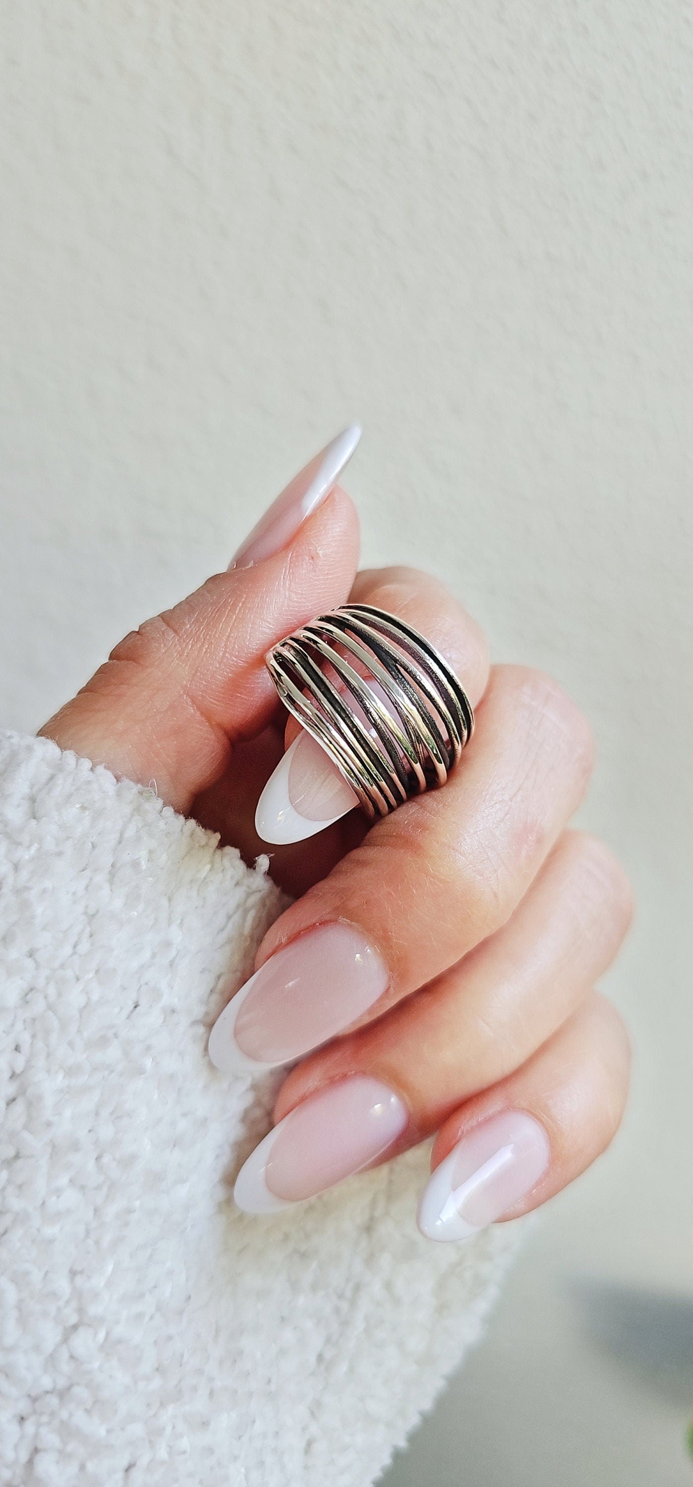 Solid Sterling Silver Woven Pattern Ring – 925 Stamped, 15.1mm Height, 3.9mm Band, Polished & Oxidized Finish