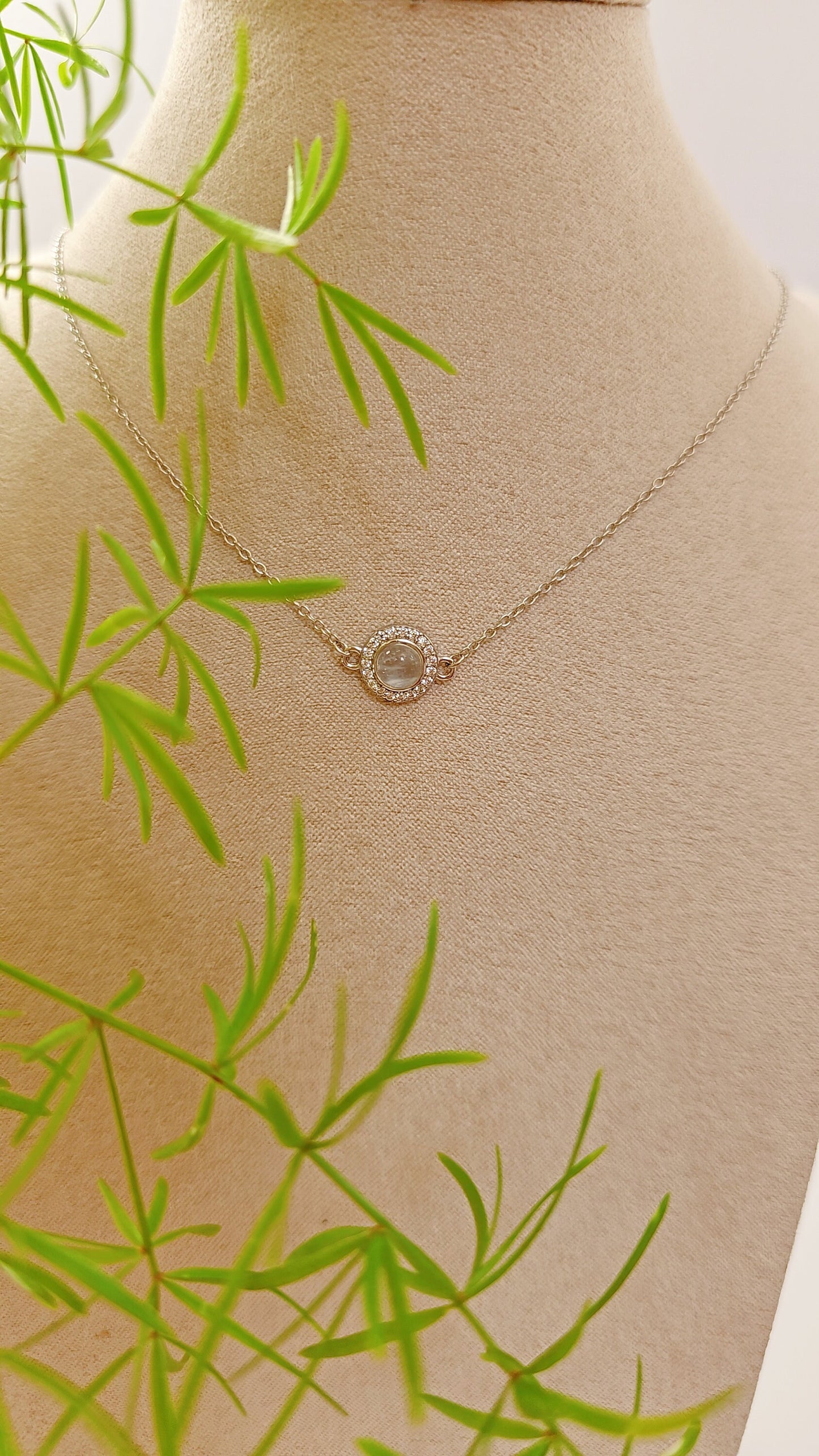 Sterling Silver Dainty Moonstone Pendant Necklace