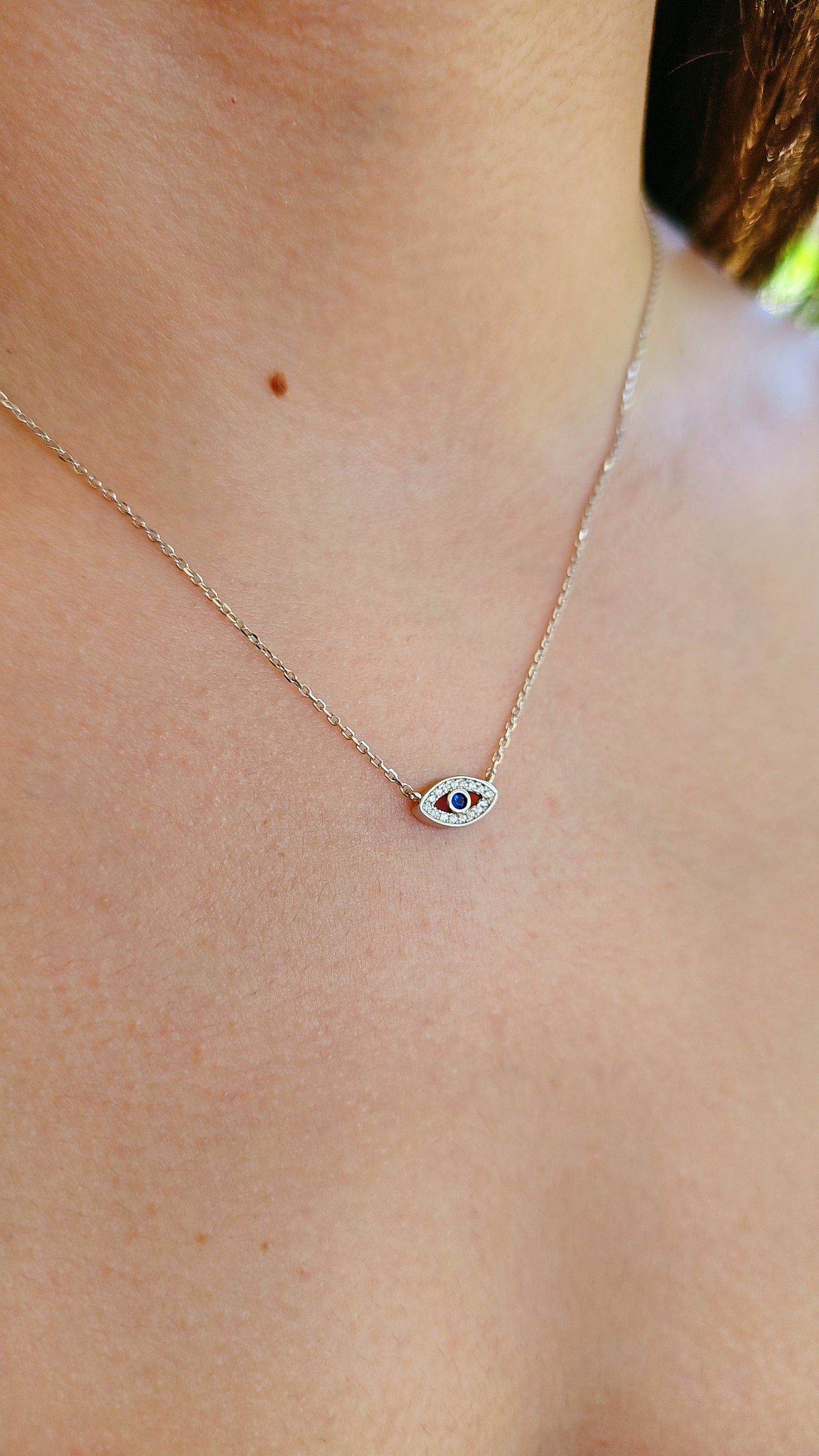 Sterling Silver Eye Necklace, Evil Eye Protection Necklace, Eye Charm, extended chain