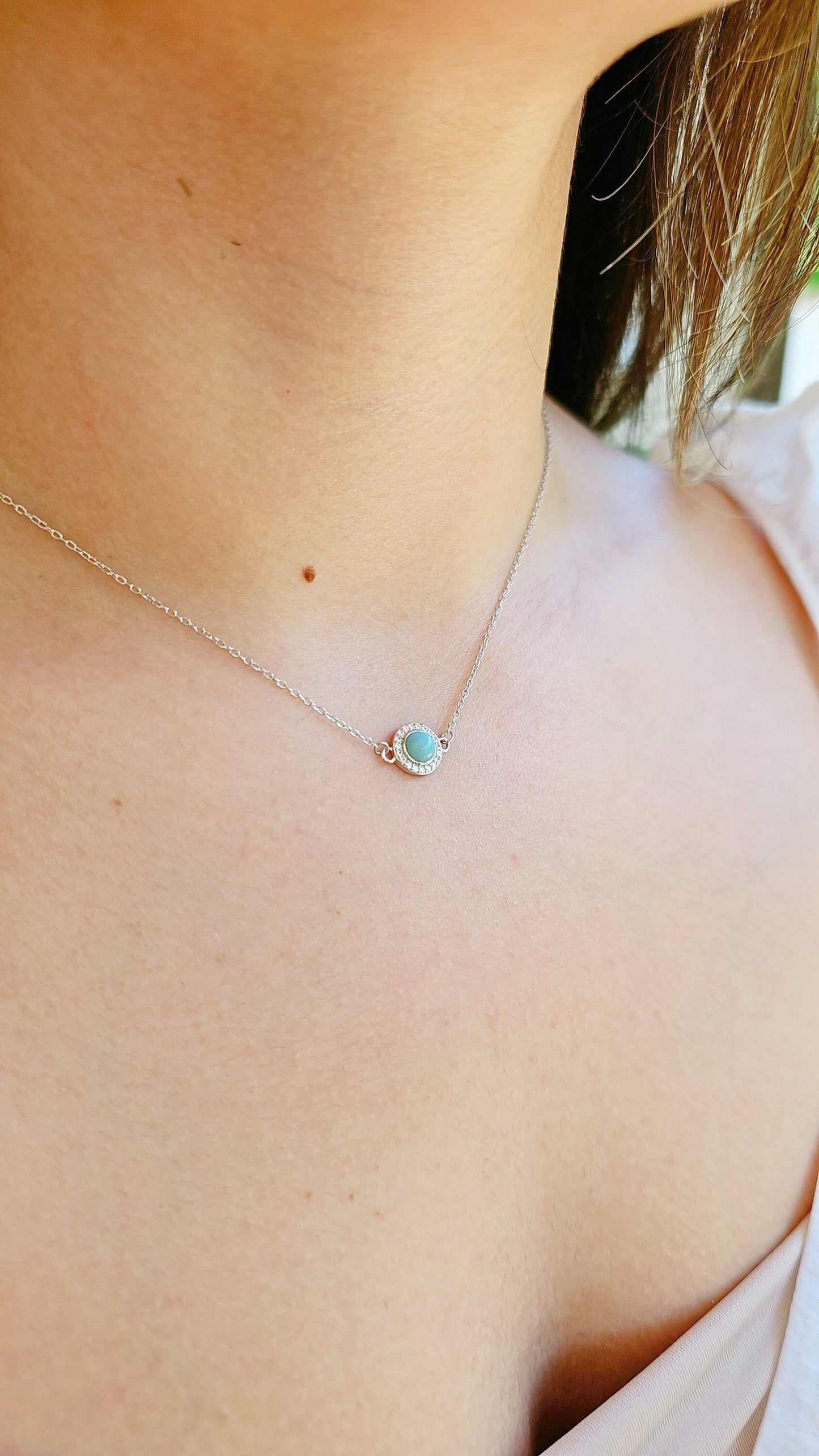 Sterling Silver Dainty Larimar Pendant Necklace