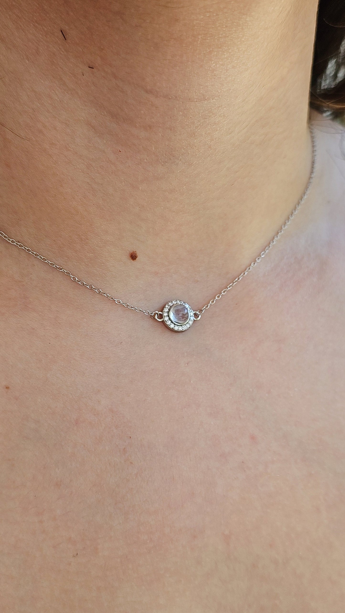 Sterling Silver Dainty Moonstone Pendant Necklace