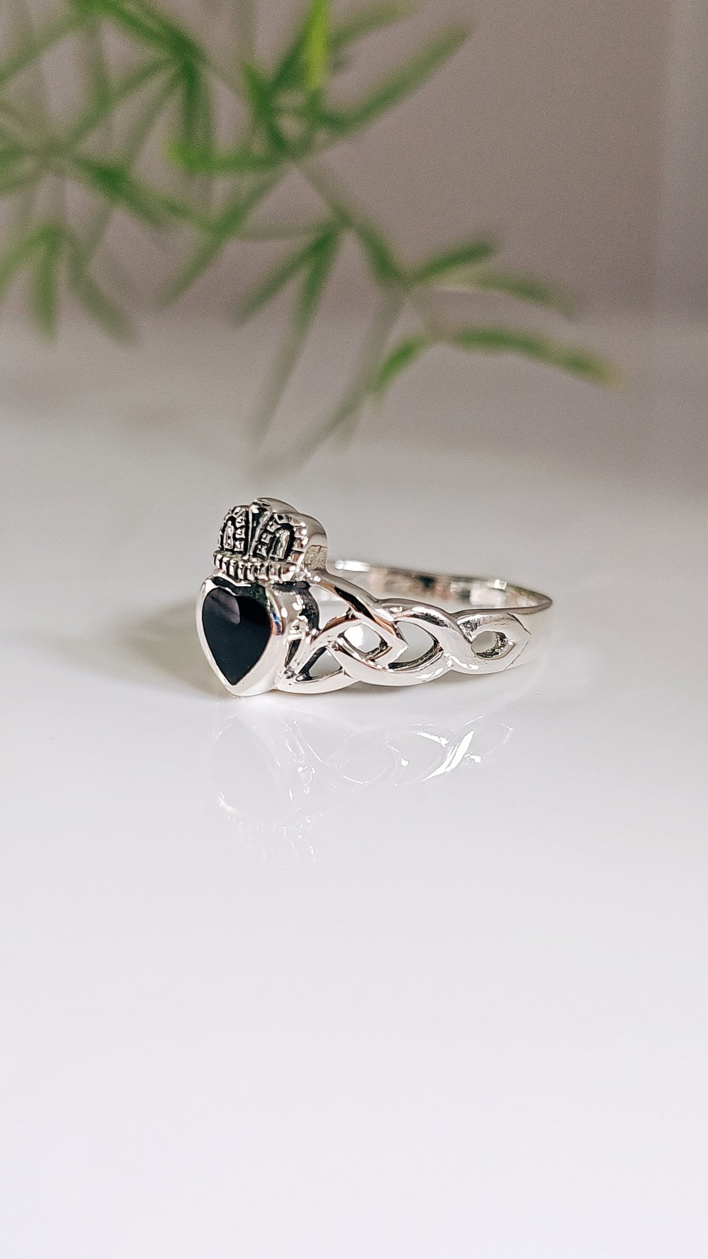 Sterling Silver Claddagh Celtic Onyx Ring, Friendship Loyalty Ring, 925 Silver, Irish Promise Ring, Love Ring, Woman's Ring