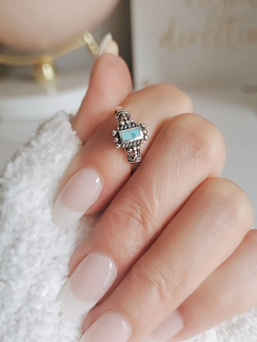 Genuine Turquoise Bali Sterling Silver Ring