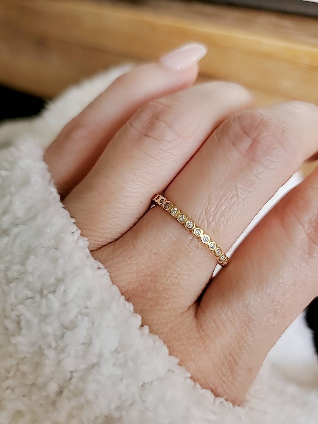 Sterling Silver with Gold Plated Eternity Ring, Dainty Gold Ring, Promise Ring, Anniversary Ring, Stack Ring, Gold Band, 925 Ring