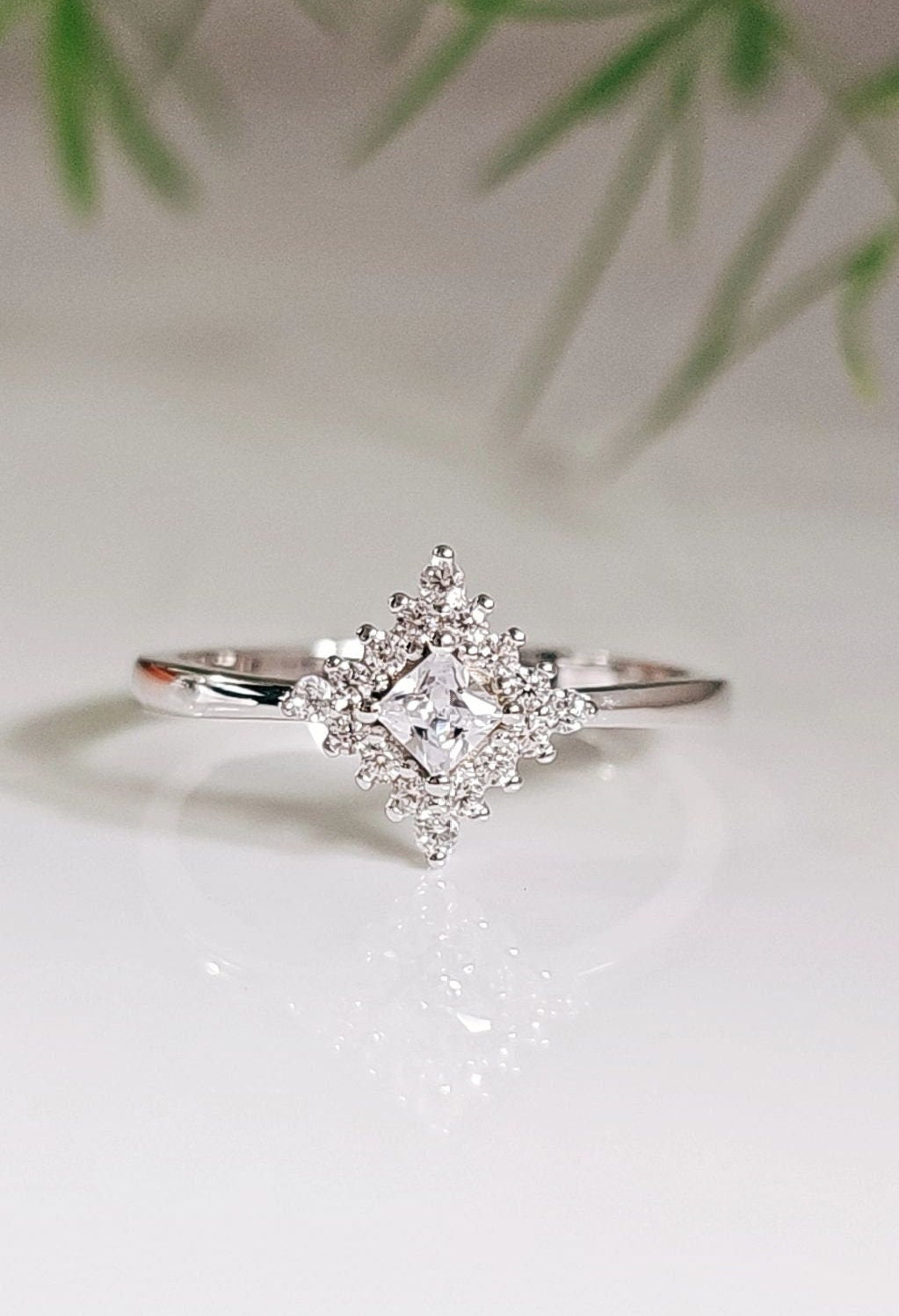 Sterling Silver Princess Cut Ring, 925 Stamped, Dainty Brides Ring, Engagement Ring, Wedding Ring, Anniversary Gift, Gift for women