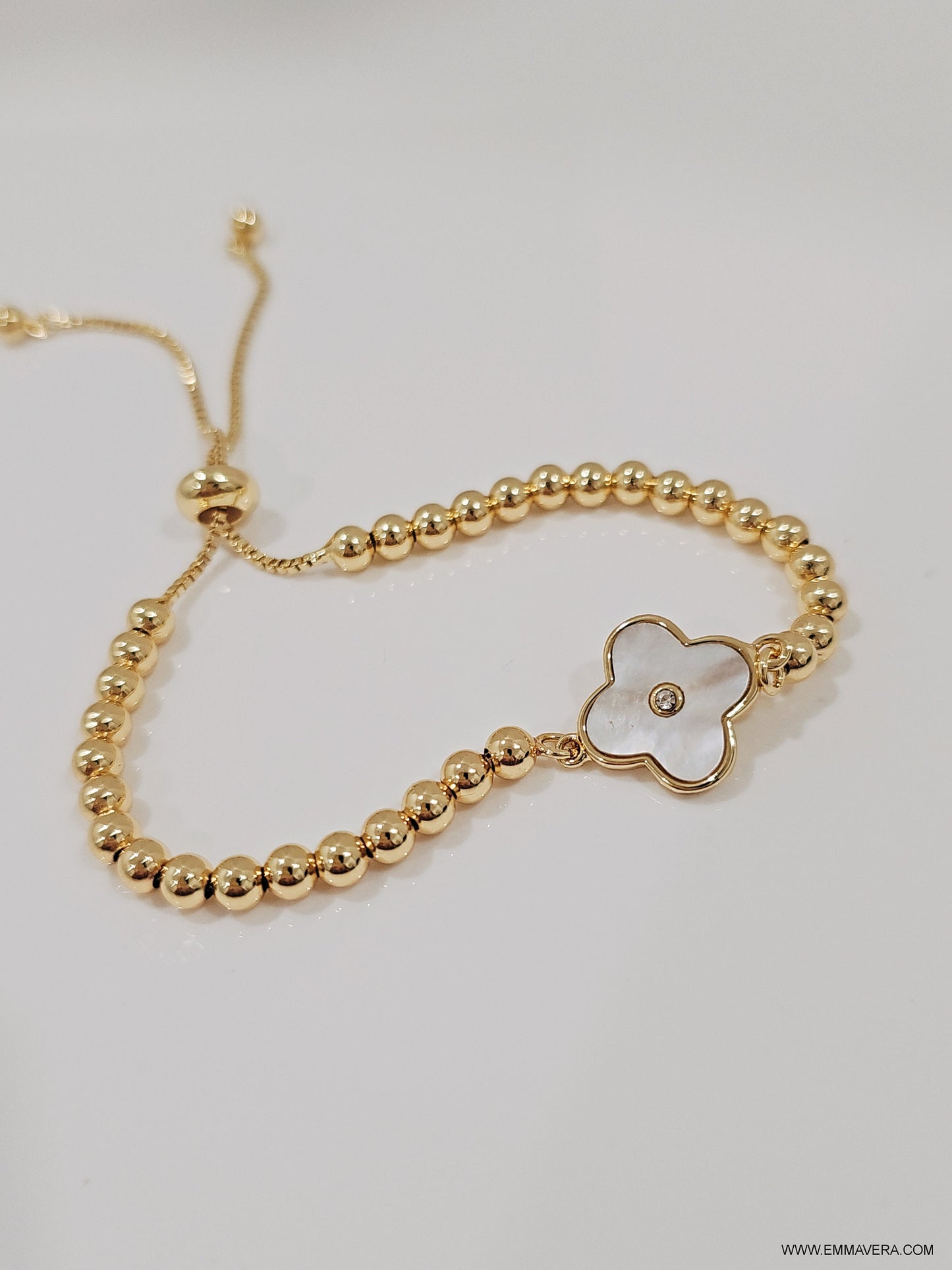 Gold Mother of Pearl White Clover Bracelet
