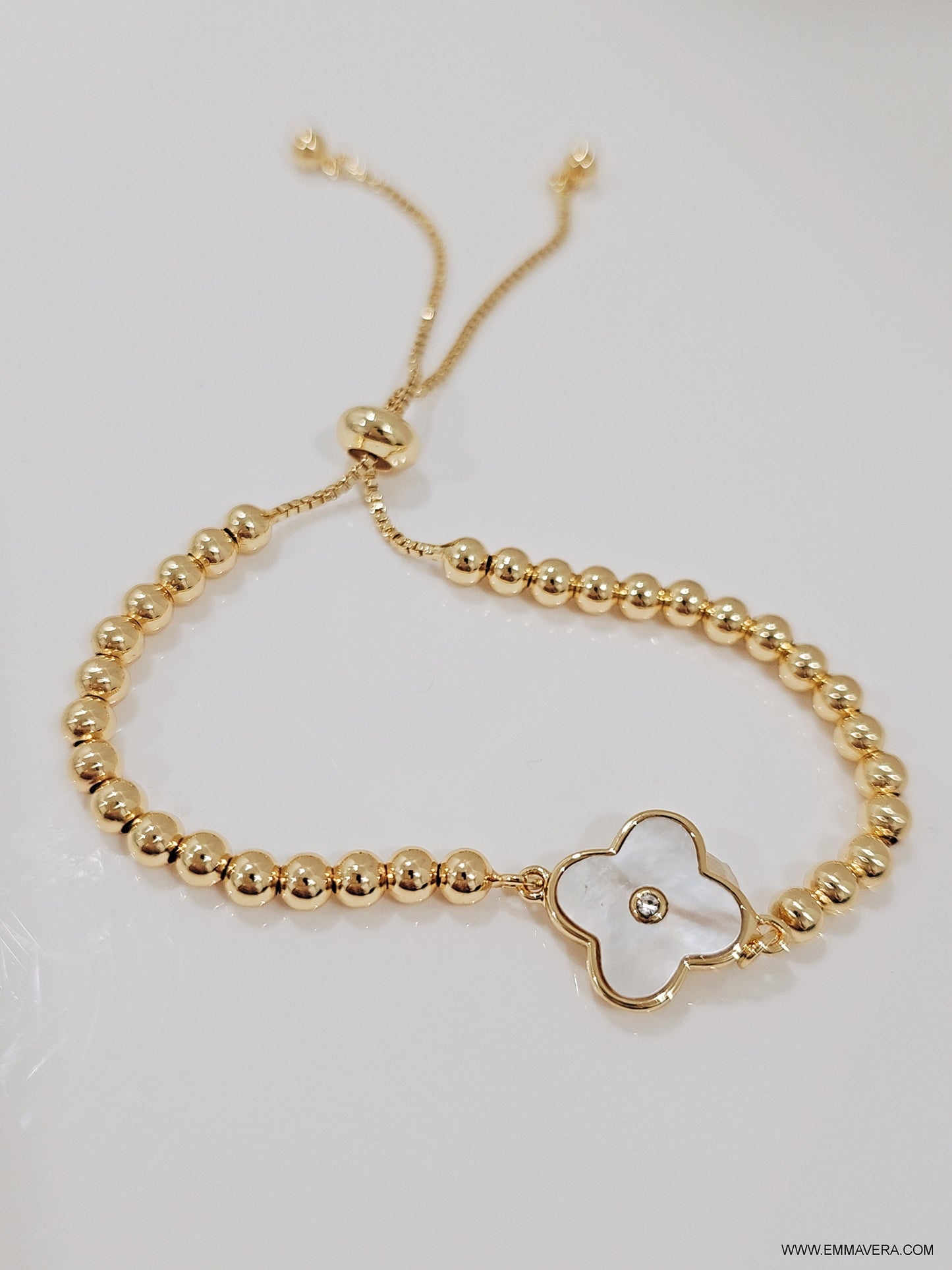 Gold Mother of Pearl White Clover Bracelet