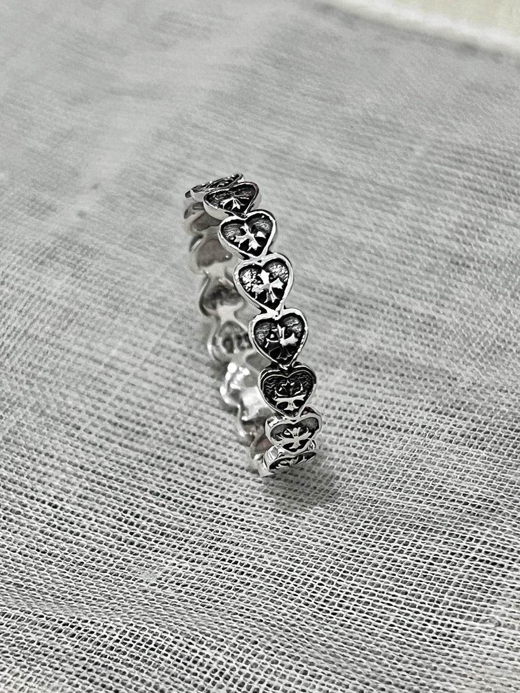 Oxidized Heart Cross Ring – Sterling Silver with Finish