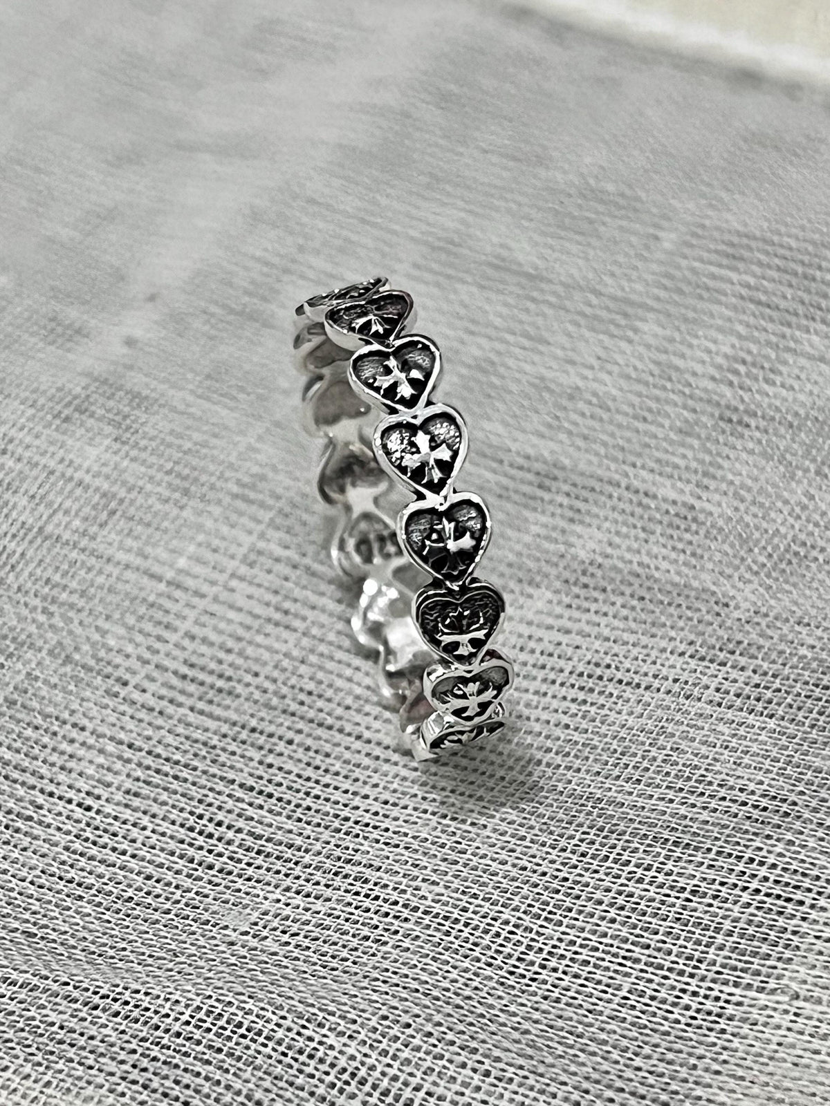 Oxidized Heart Cross Ring – Sterling Silver with Finish