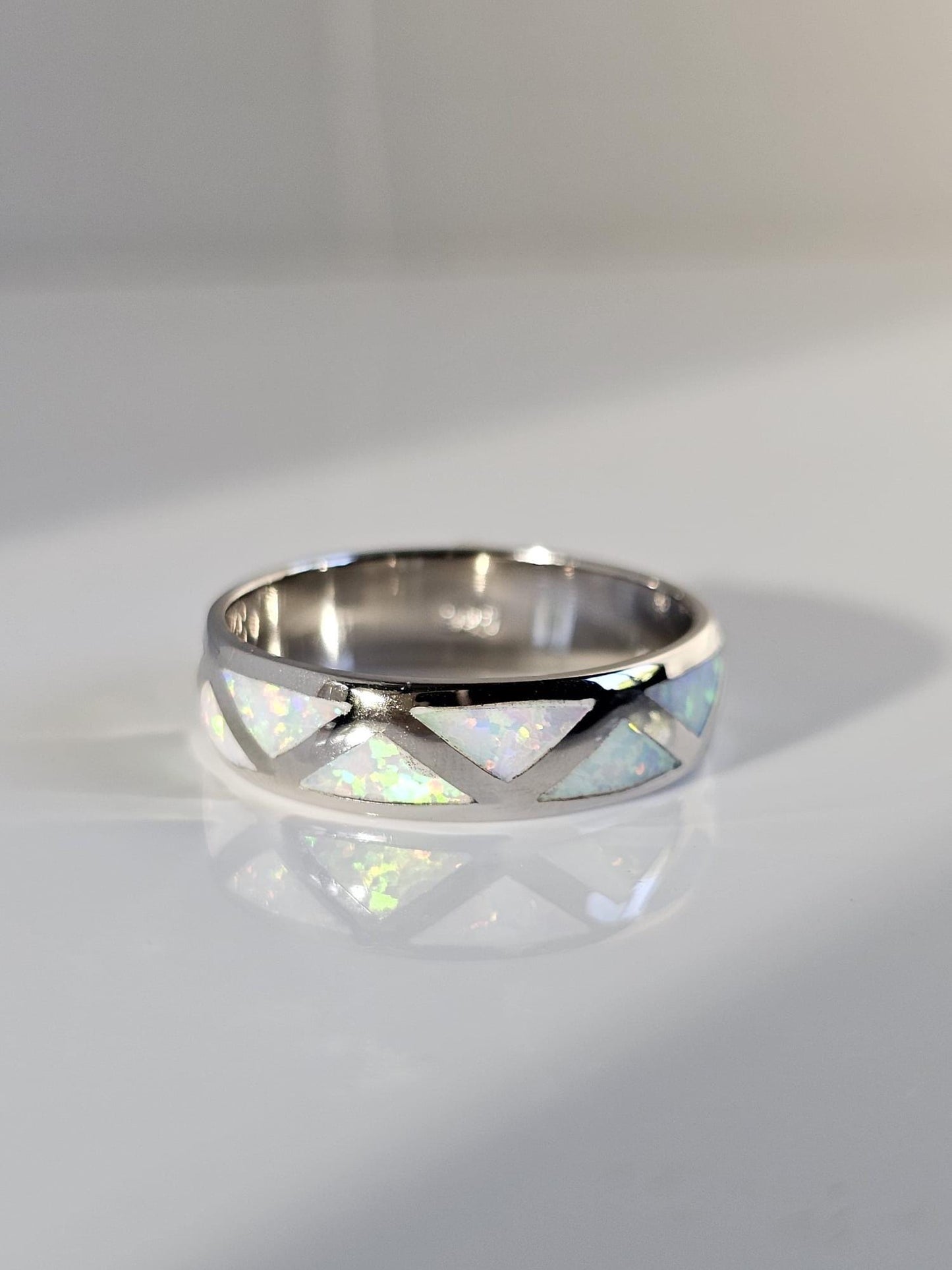 Opal Pyramid Ring: 925 Sterling Silver Mountain Top Band
