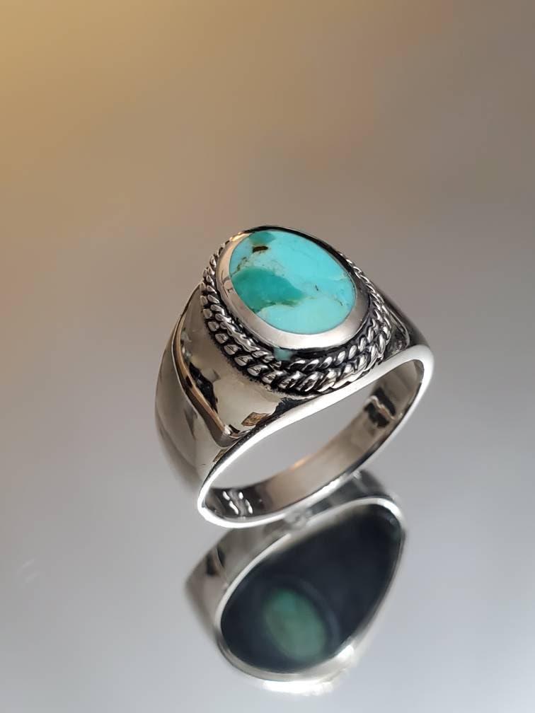 Turquoise Men's Ring, Sterling Silver Ring, 925 Stamped Ring, Signet Men's Band, Genuine Turquoise Stone for men