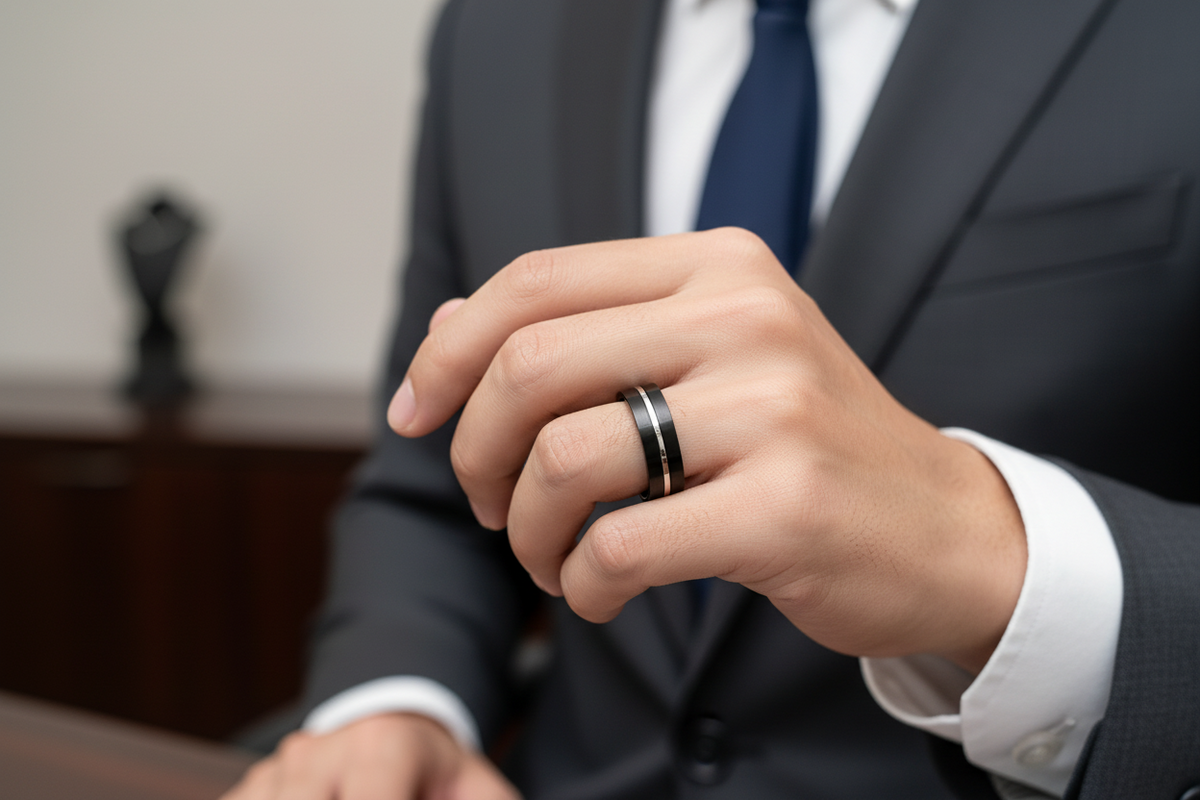 Black Silver Stainless Steel Ring