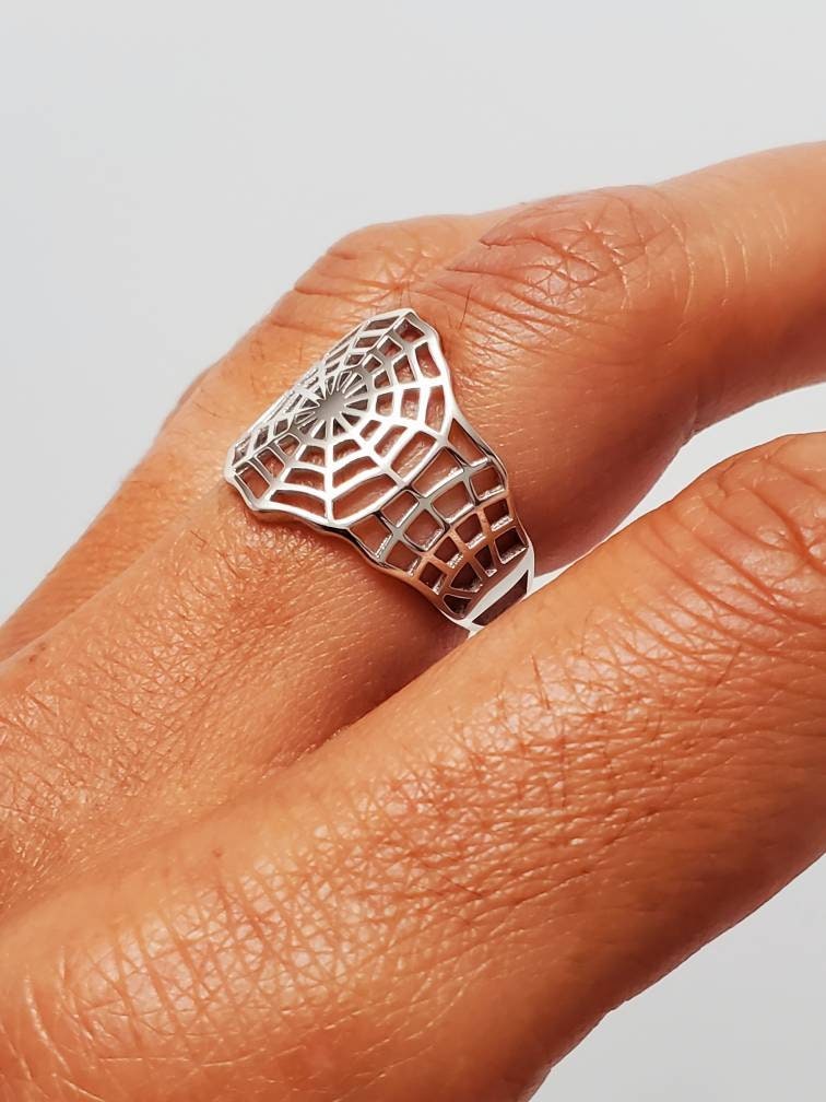 Web Men's Ring, Sterling Silver Men's Ring, Statement Ring for him, Spider Web Ring, Gothic Ring