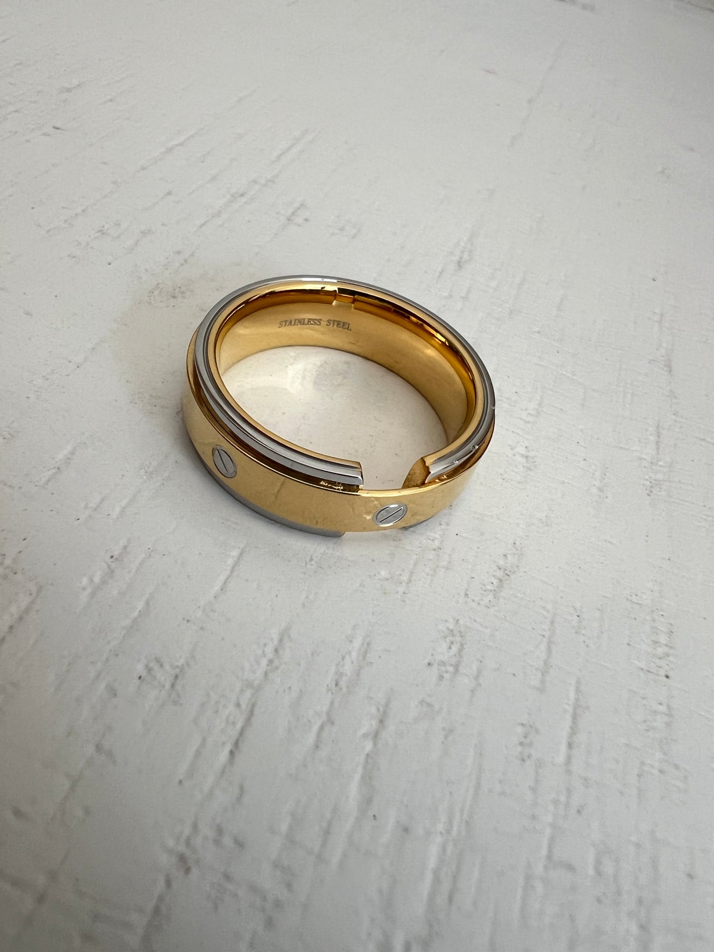 Gold/Silver Stainless Steel Band Ring: High Polish Unisex Jewelry (Size 13)